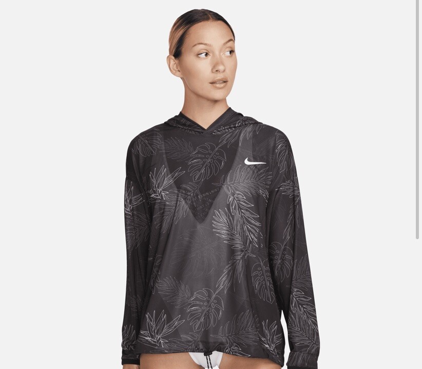 Nike Pro Womens Cover Up Hooded Top Size S Floral New Black Oversized DV9683 010