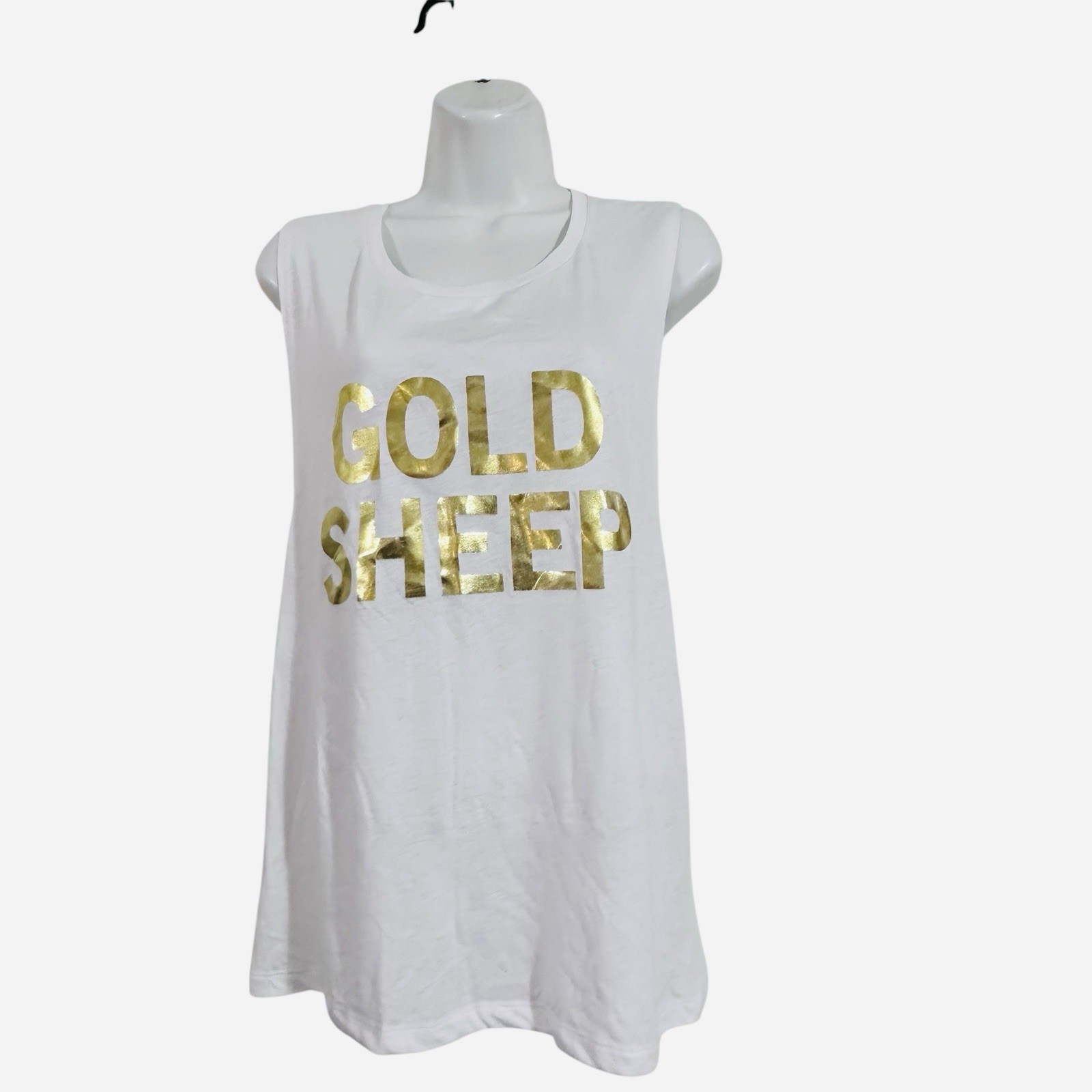 Goldsheep NEW Women’s White Logo Gold Foil Tank Sz.L Athlesiure Activewear Gym