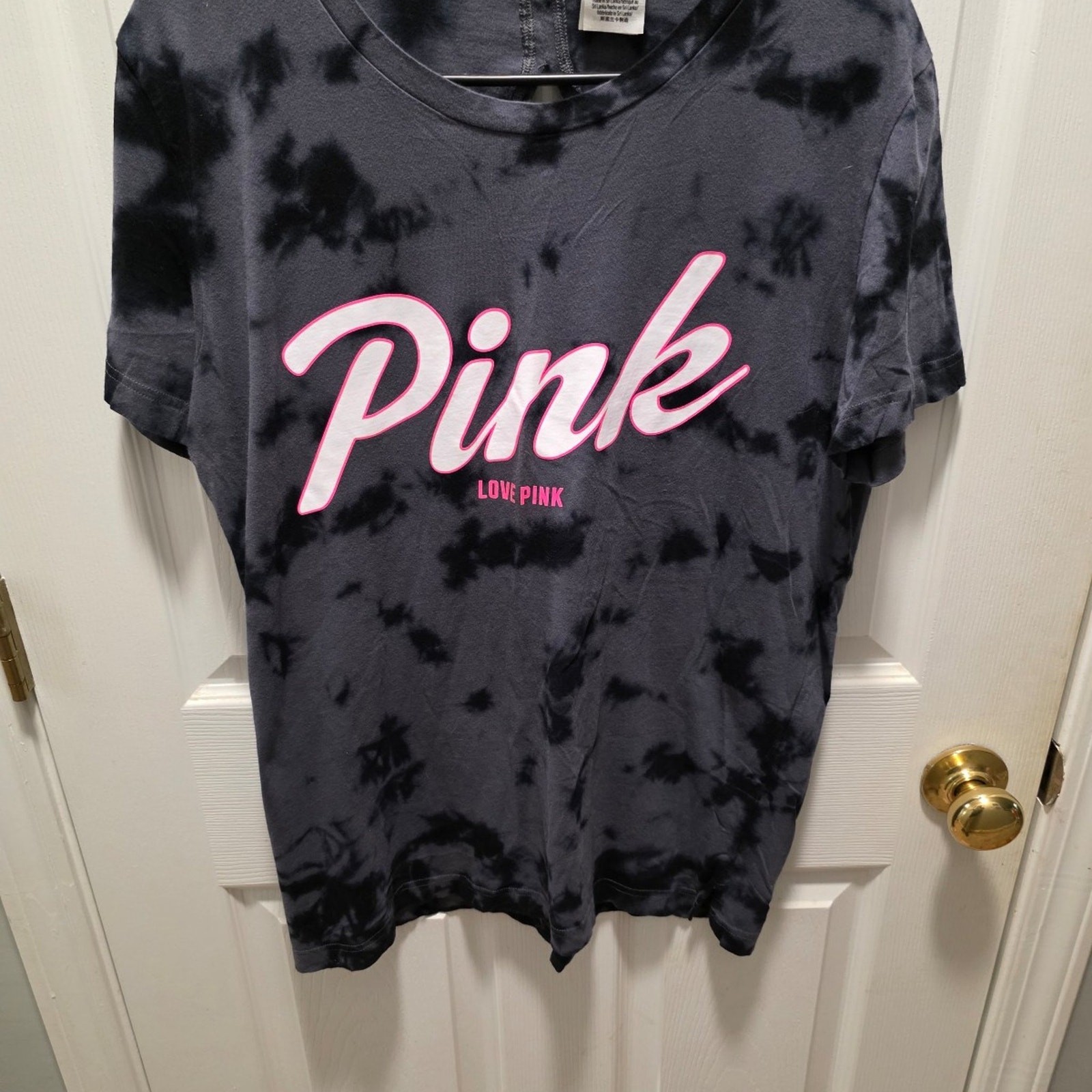 PINK Victoria’s Secret Tie Dye T-Shirt Black & Gray Split Back Women’s Size S