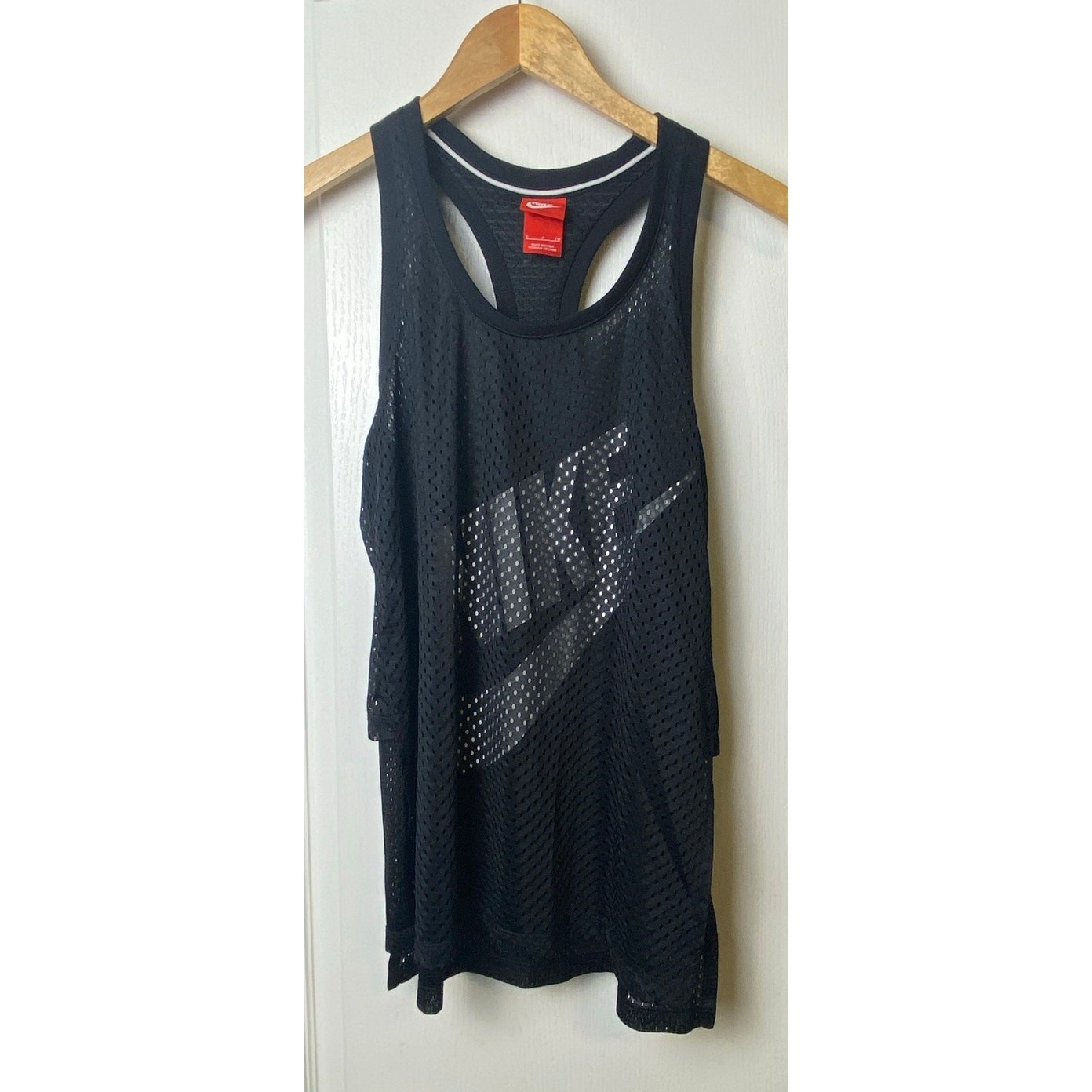 Nike Black Double Layer Mesh Logo Athletic Racerback Tank Top Women’s Size Small