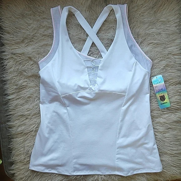 K-SWISS X Lucky in Love Laced Up Tank Top Tennis Athletic White Layered Bra XS
