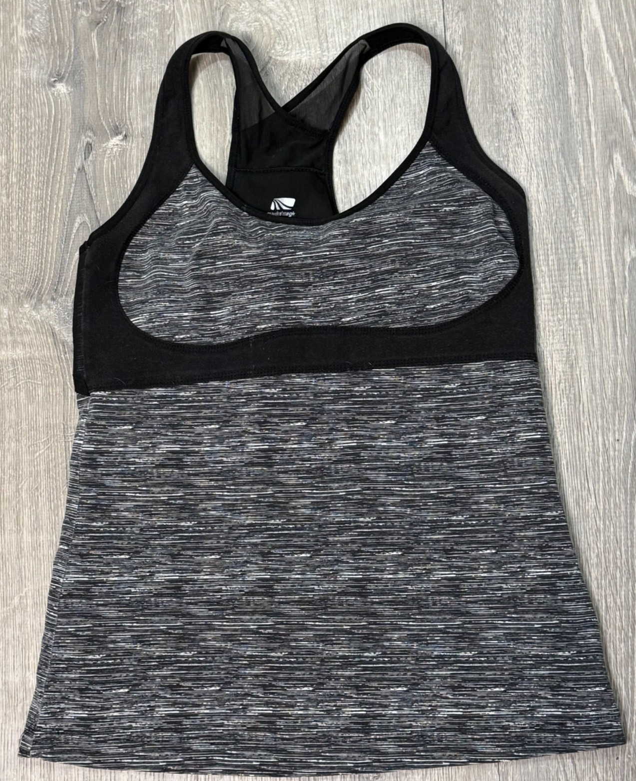 Marika Athletic Longline Large Racerback Heather Gray Sports Tank Shelf Bra Mesh