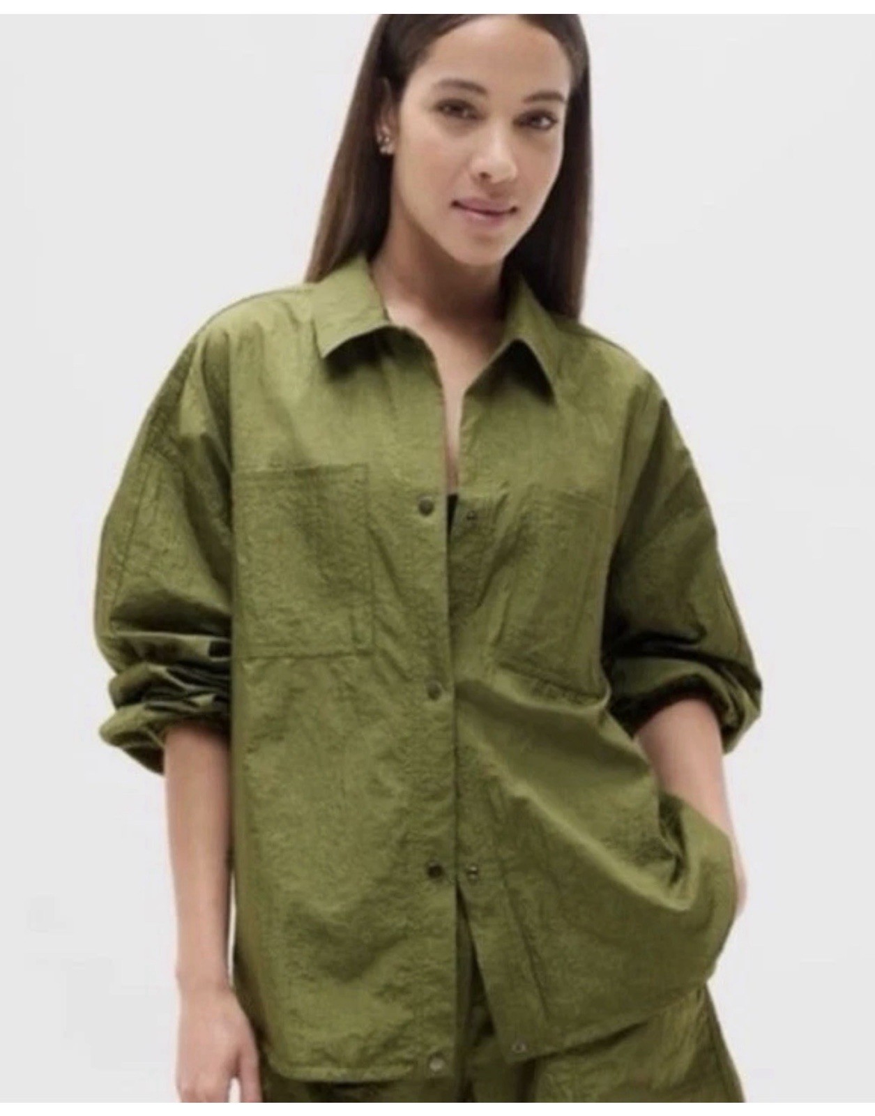 Athleta Lunar Sheen Shirt Women’s XXS Picoline Olive Adjustable Hem 100% Nylon