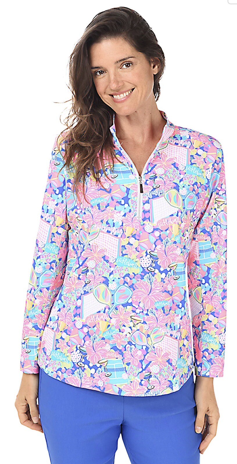 $75 Lulu B Pickle Ball Long Sleeve Shirt Mockneck 1/4 Quarter Zip Women’s Large