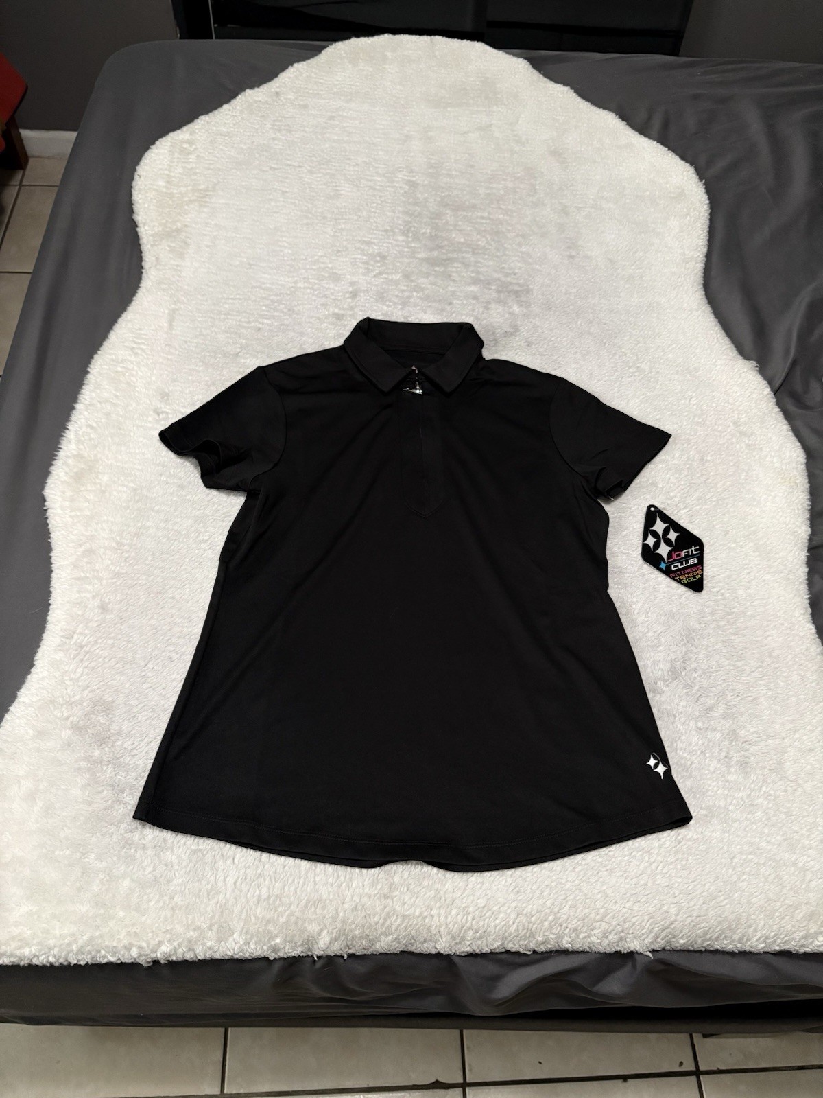 New Jo Fit Club Womens Black Tennis Golf Polo Short Sleeve Shirt Size Medium