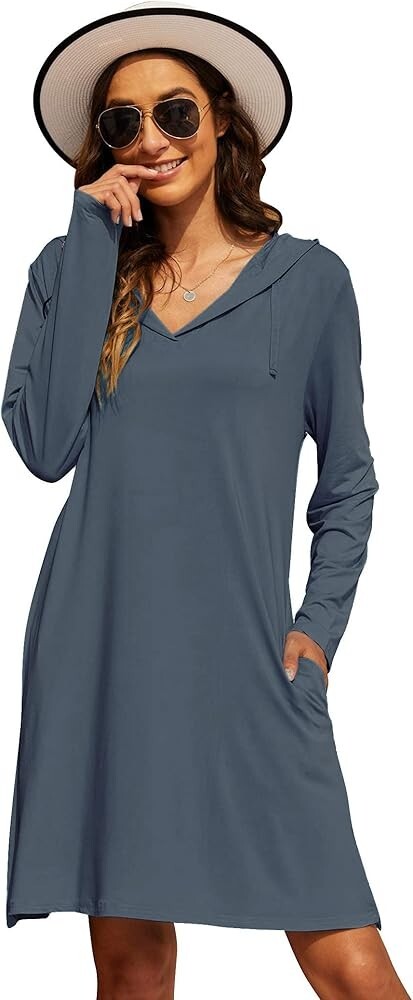 Wildtrest Women’s Long Sleeve Cover-Up Dress UPF 50 Shirt Hoodie Grey M Pockets