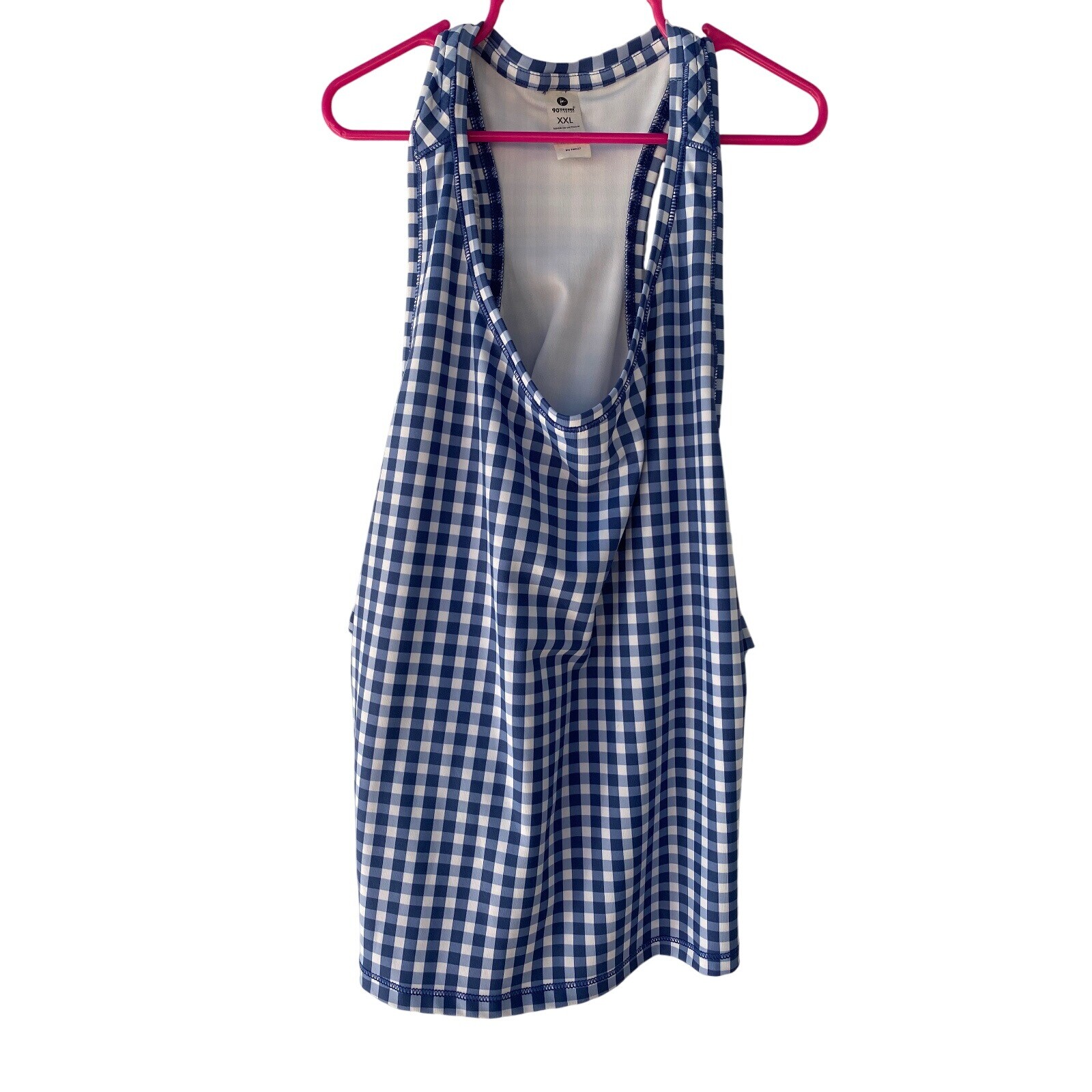 90 Degree by Reflex Crop Tank Top Athletic Navy White Gingham Sleeveless XXL EUC