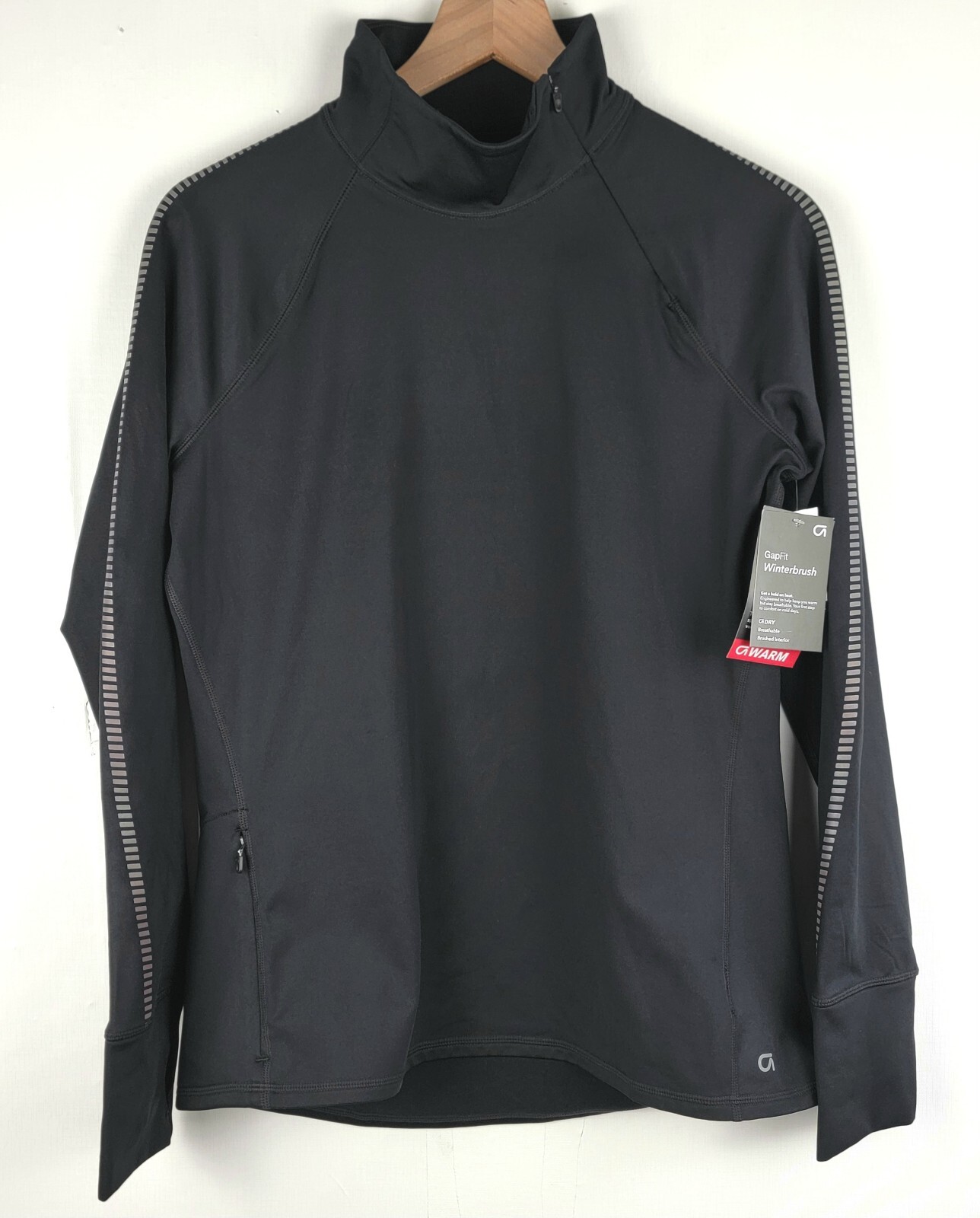 GapFit Women’s Sz L Winterbrush Sweater Black Long Sleeve with Mock Zip Neck NWT