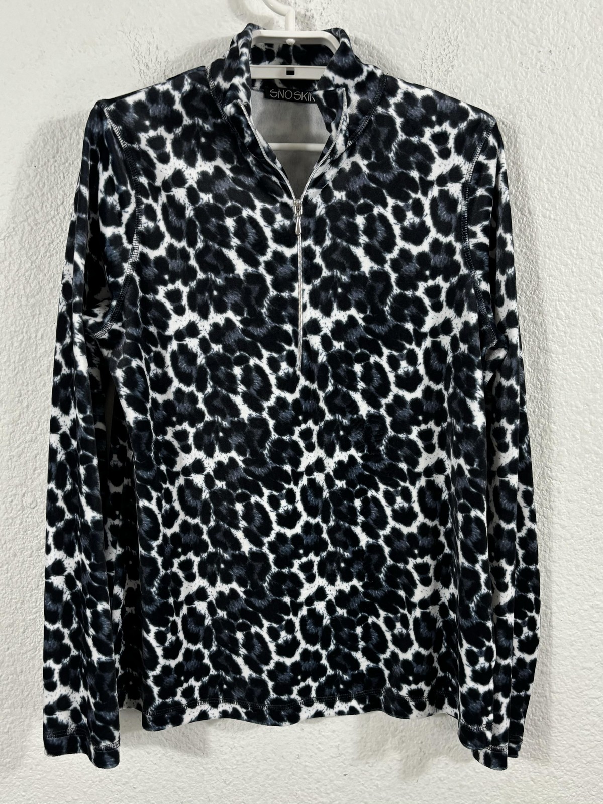 Sno Skins Pullover Womens Medium Black White Leopard Print Quarter Zip Made USA