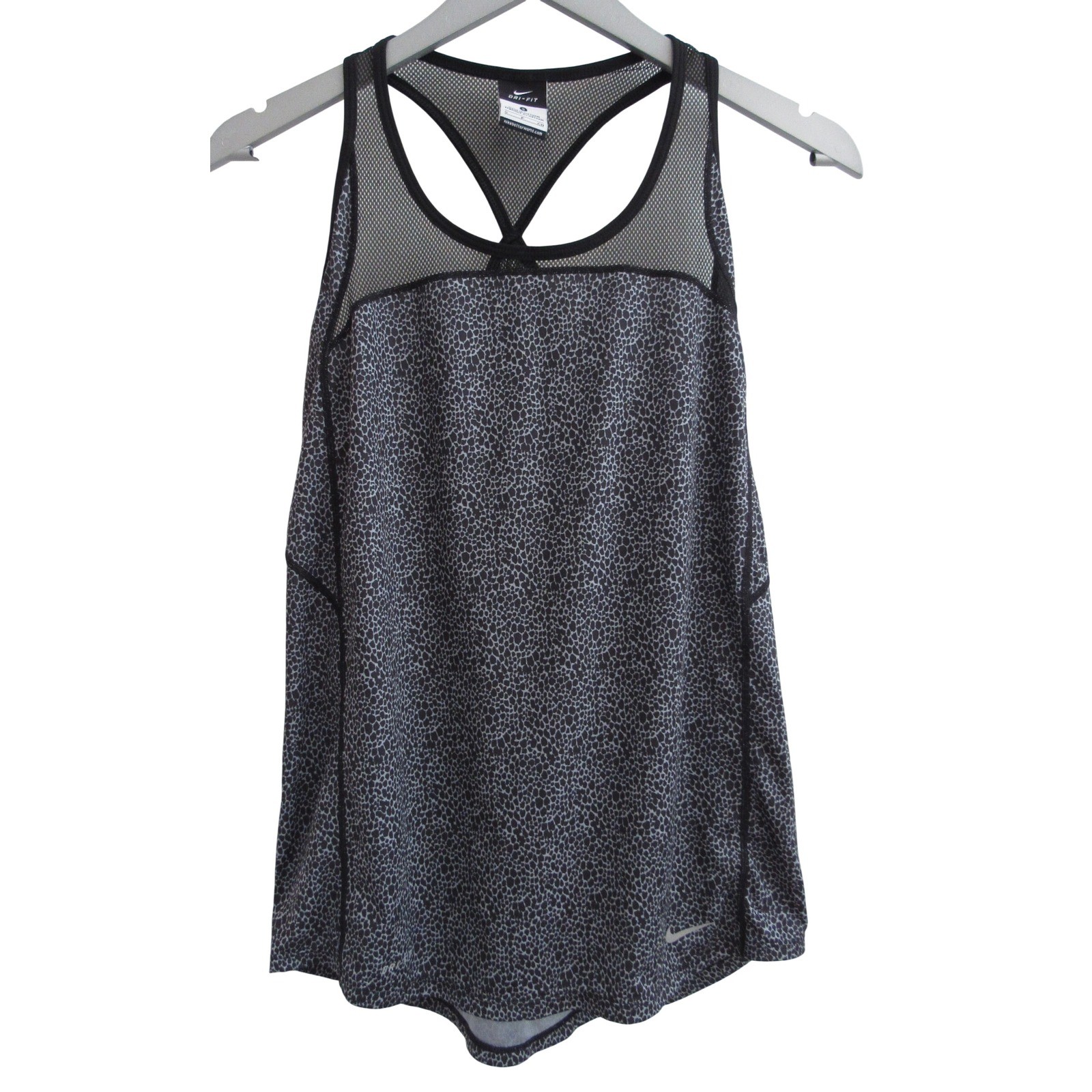 Nike Active Running Racerback Tank Top Dri-Fit Small Black Gray Animal Print