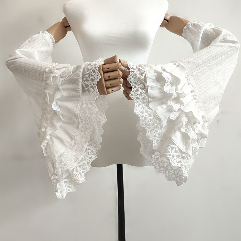 Lolita Ruffle Flared Sleeve White Black Lace Long Gloves Cosplay Accessoires