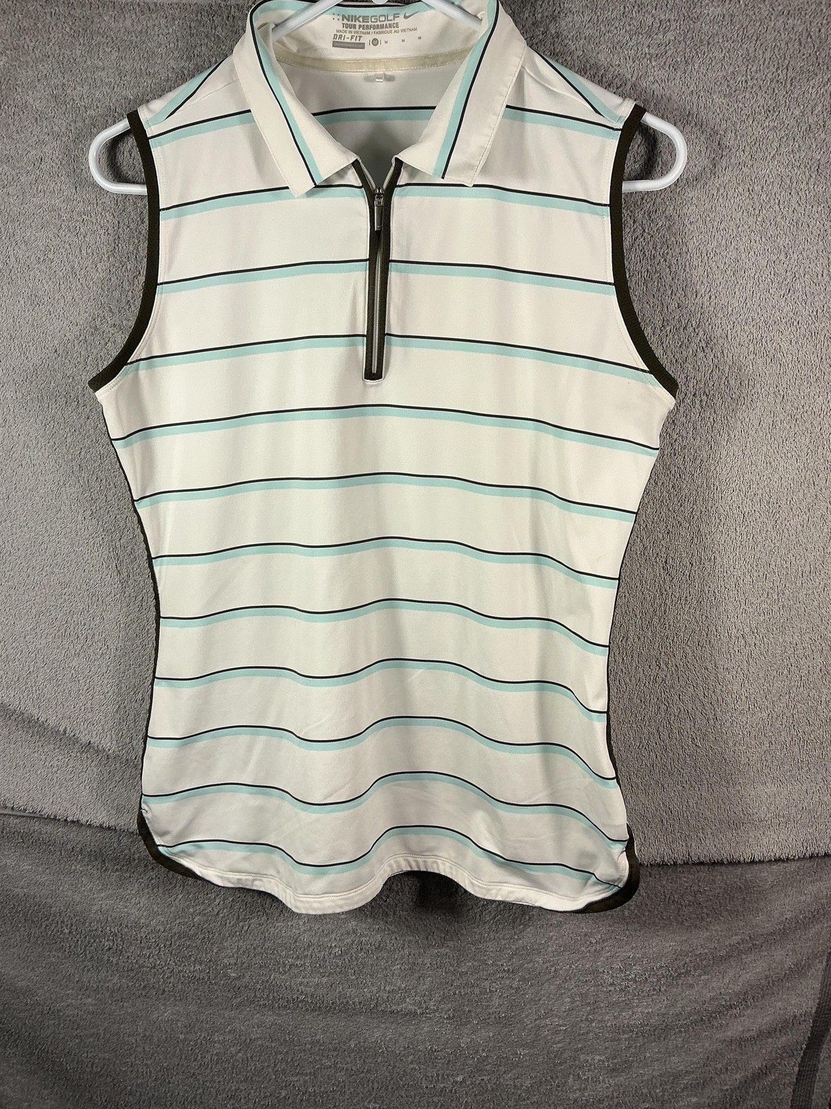 Nike Golf Performance Dri-FIT Polo Shirt Womens M White Stripe Sleeveless Top