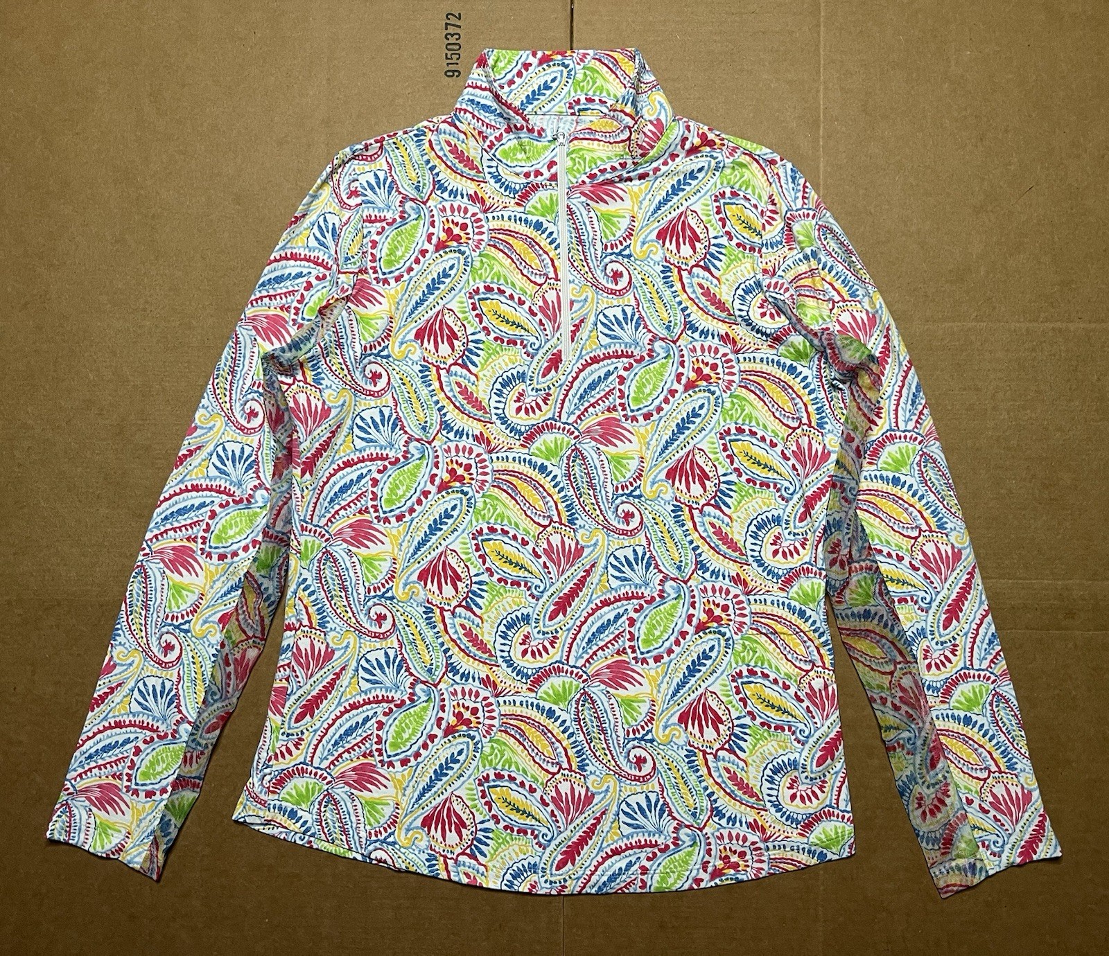 IBKUL Women’s M Massive Paisley Long Sleeve Zip Mock Neck 1/4 Zip UPF 50