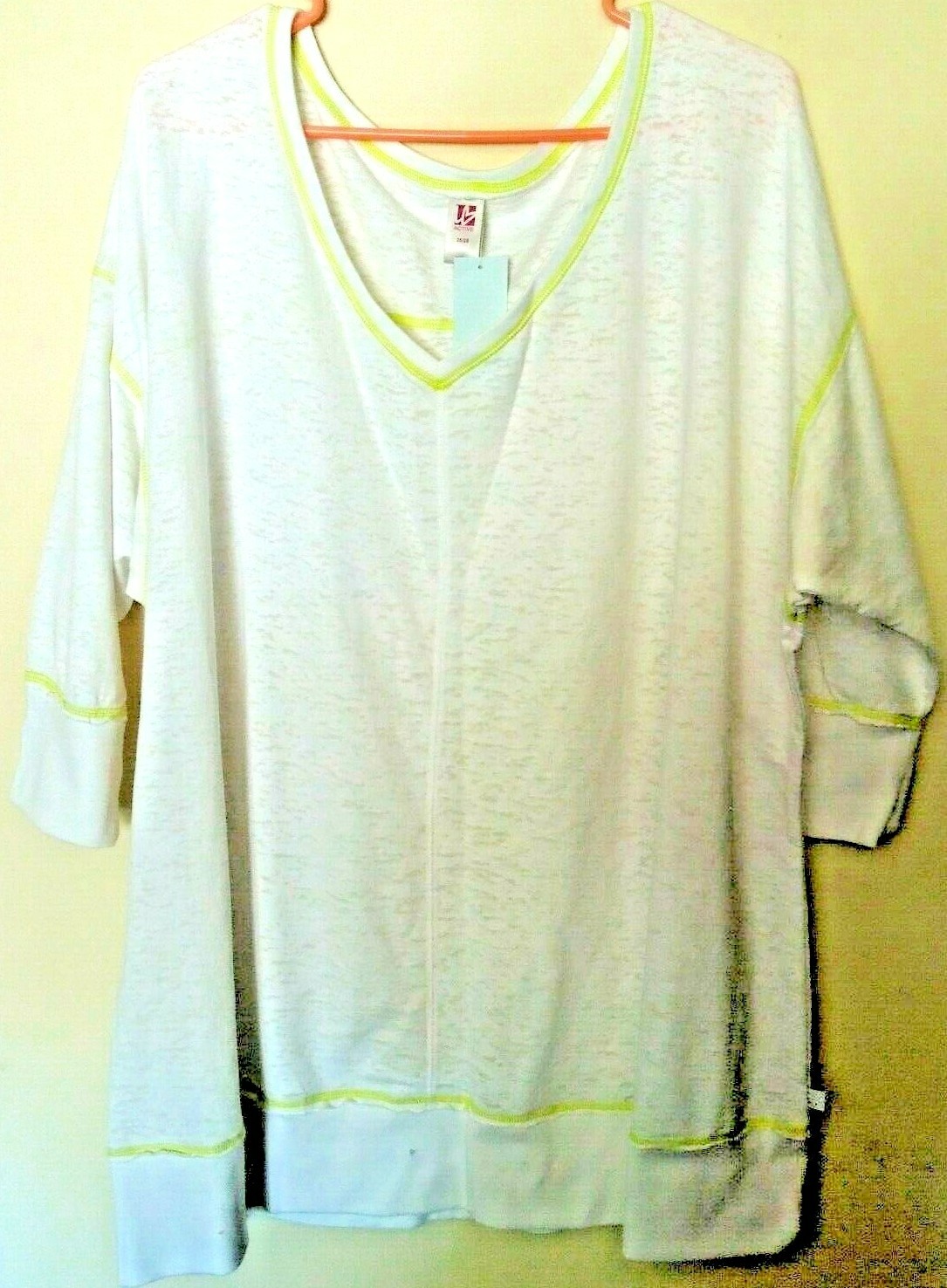 NWT – Lane Bryant Active (Outlet) – Top – 26 / 28 – White / Yellow Stitch Accent