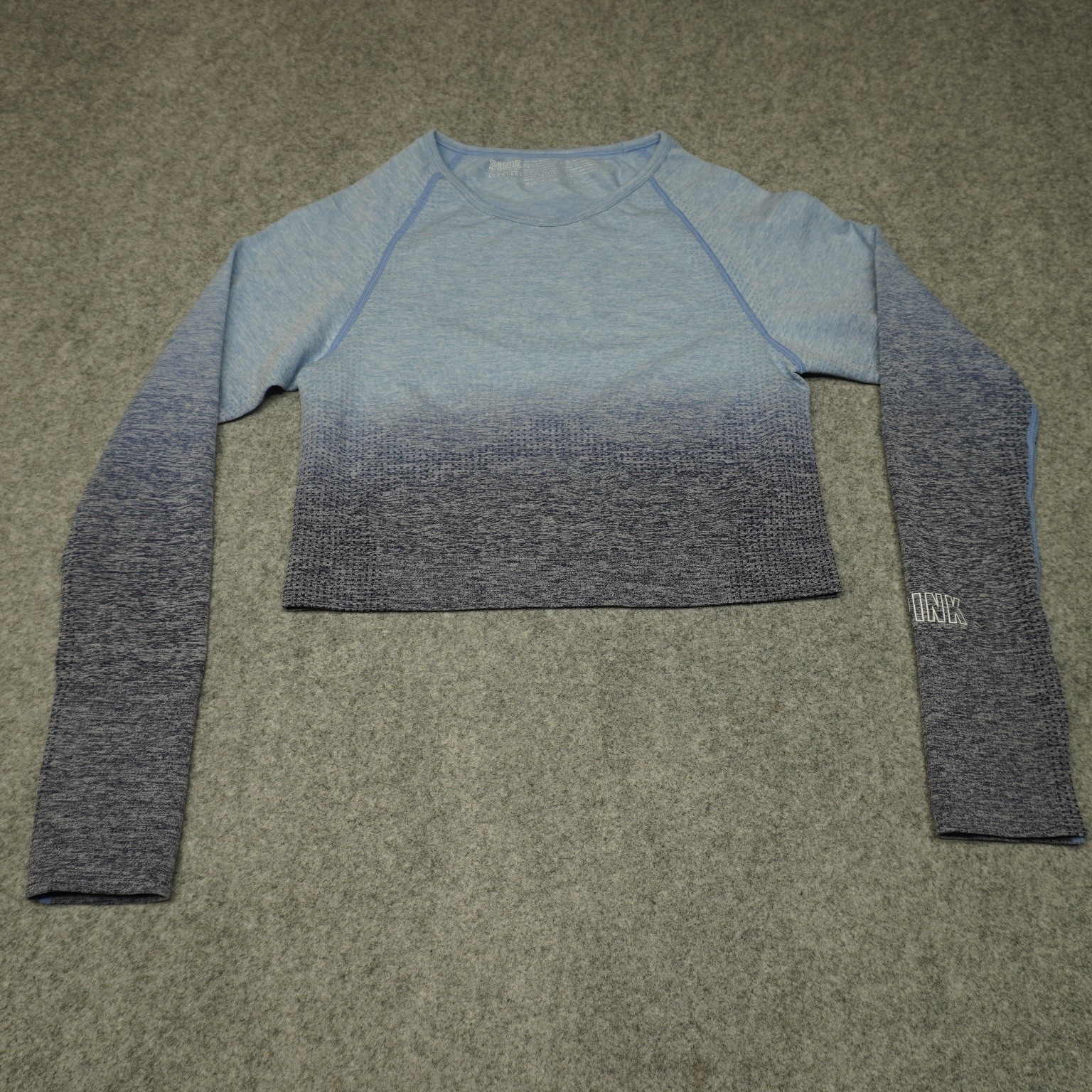 PINK Women’s Ombre Blue Seamless Crop Top L Long Sleeve Thumbhole Activewear