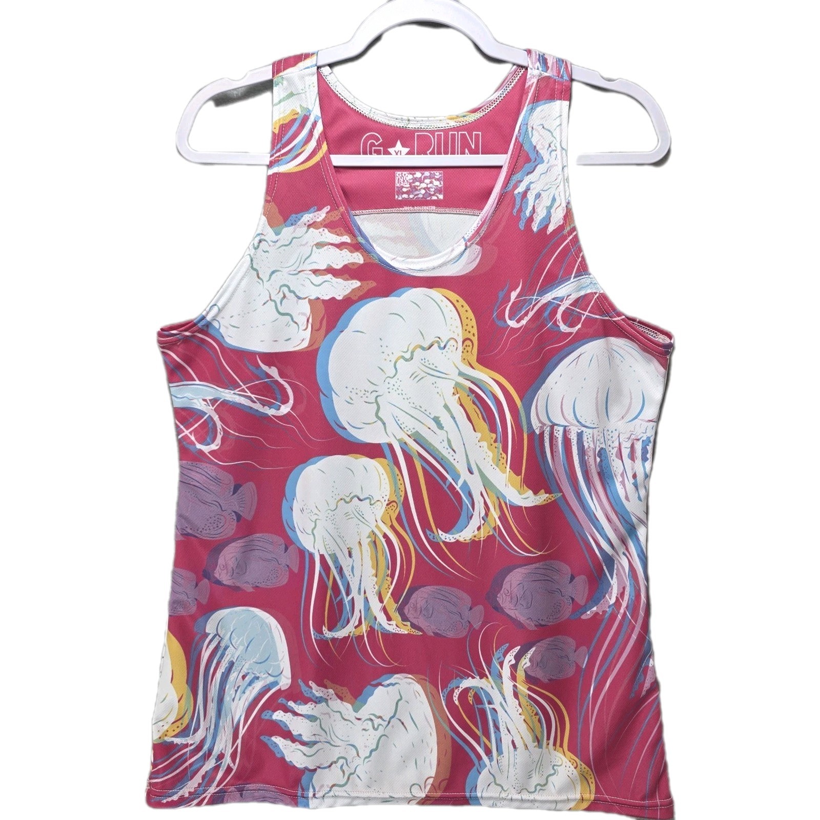 Go Run USA Running Tank Top Sz XL Jellyfish Beach Fish Sea Shirt Workout Ocean