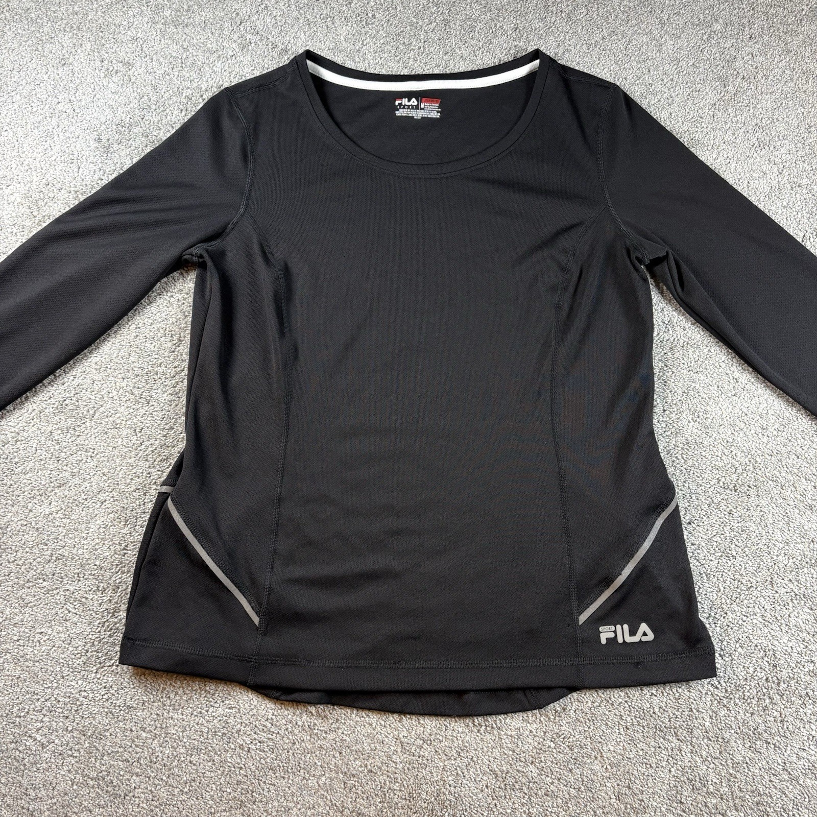 Fila Sport Womens Top Medium Black LS Live in Motion Activewear Reflective Shirt
