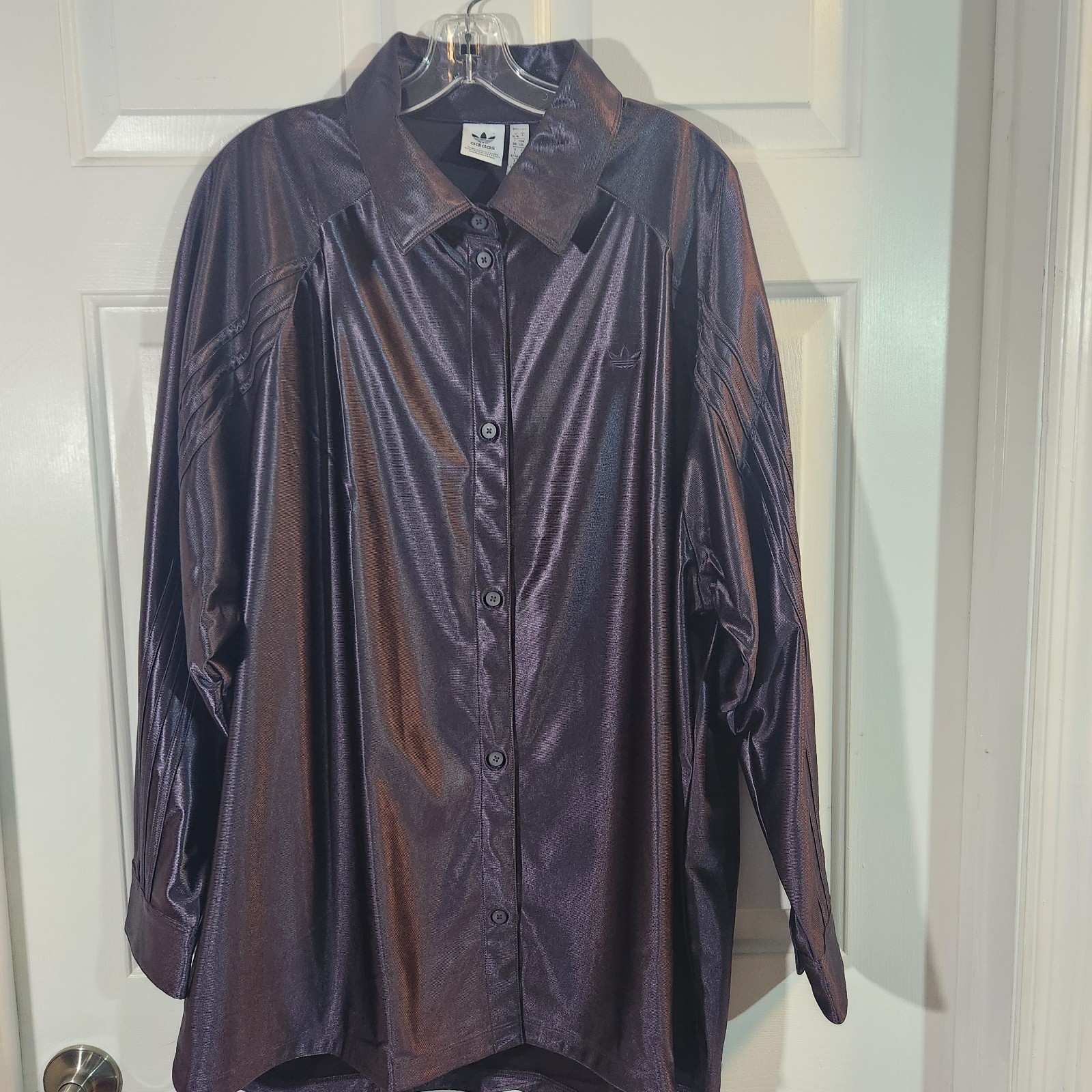 Adidas Oversized Long Sleeve Satin Button Down Shirt Womens Size L NWOT