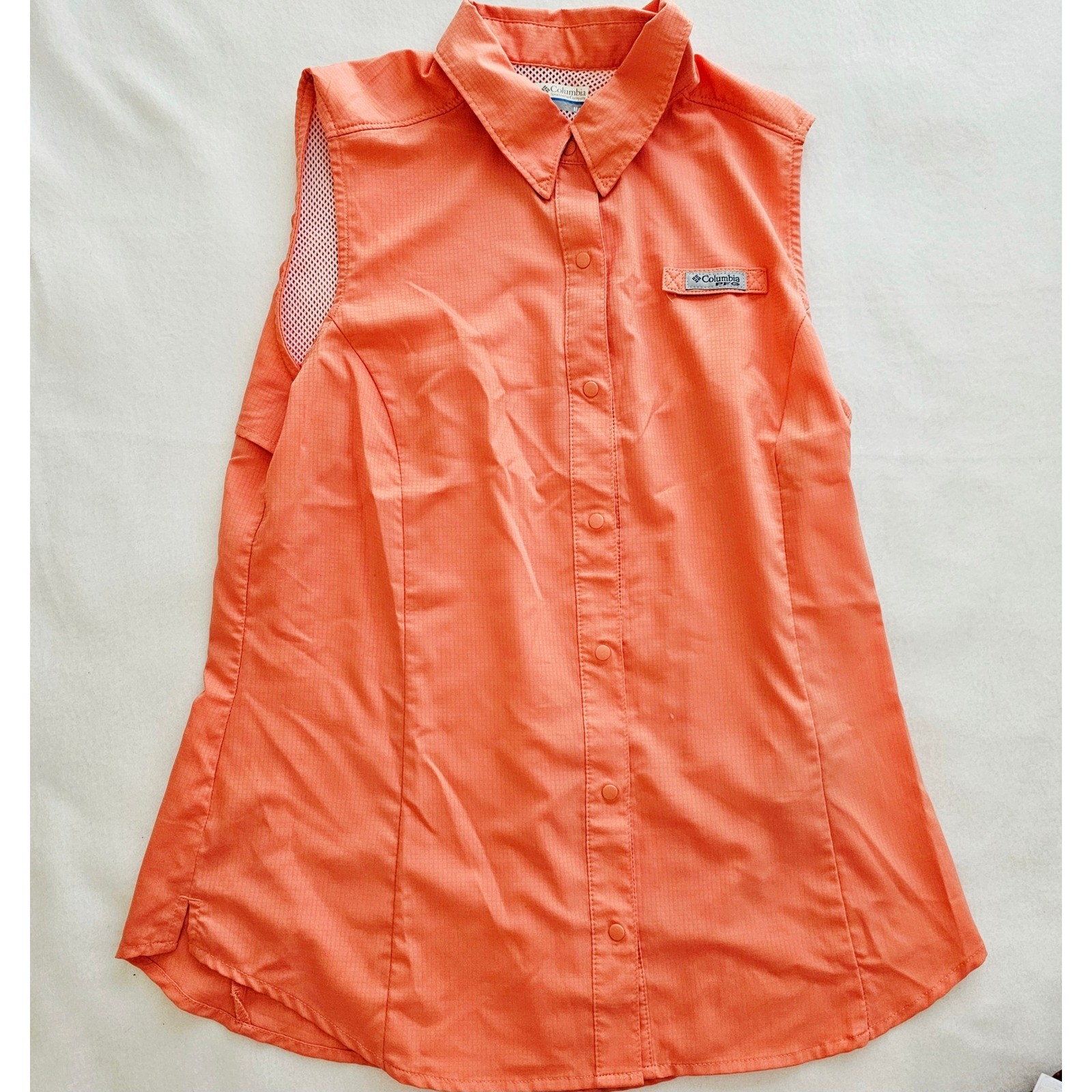 Columbia PFG Tamiami Sleeveless Fishing Shirt Coral Orange Womens Medium FL7157