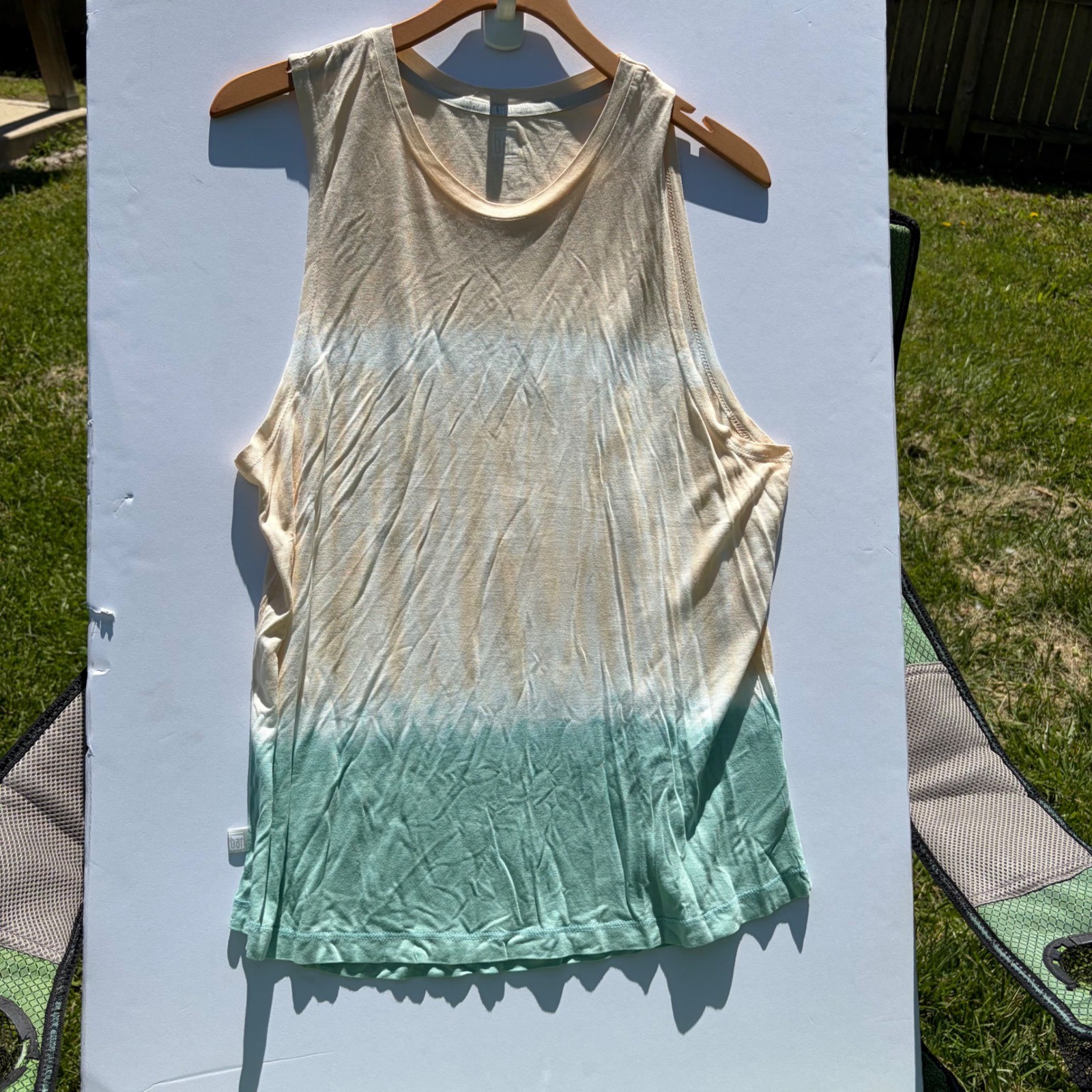 Bar Method 16d Womens Ombre Muscle Tank Top Dip Dye Mint Cream Viscose Large