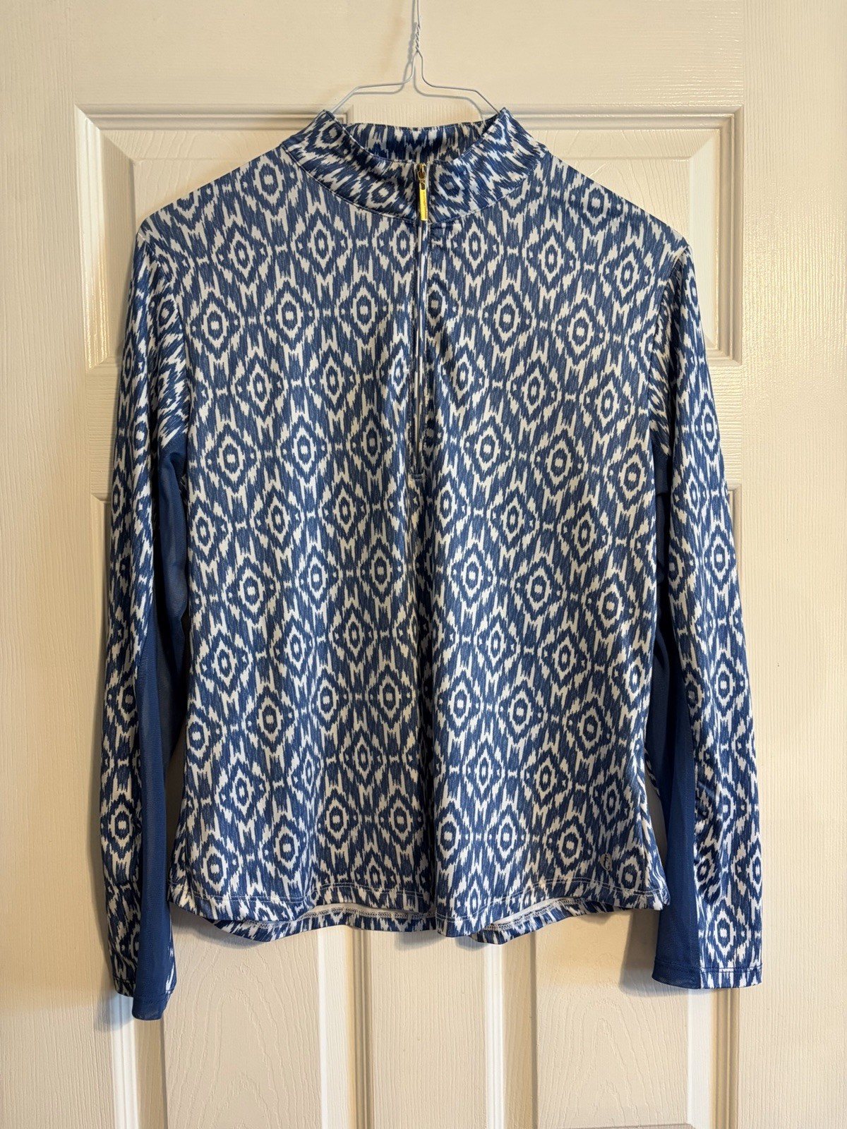 The American Outdoorsman Sun Protection Pullover Top XL Blue Ikat Quarter Zip