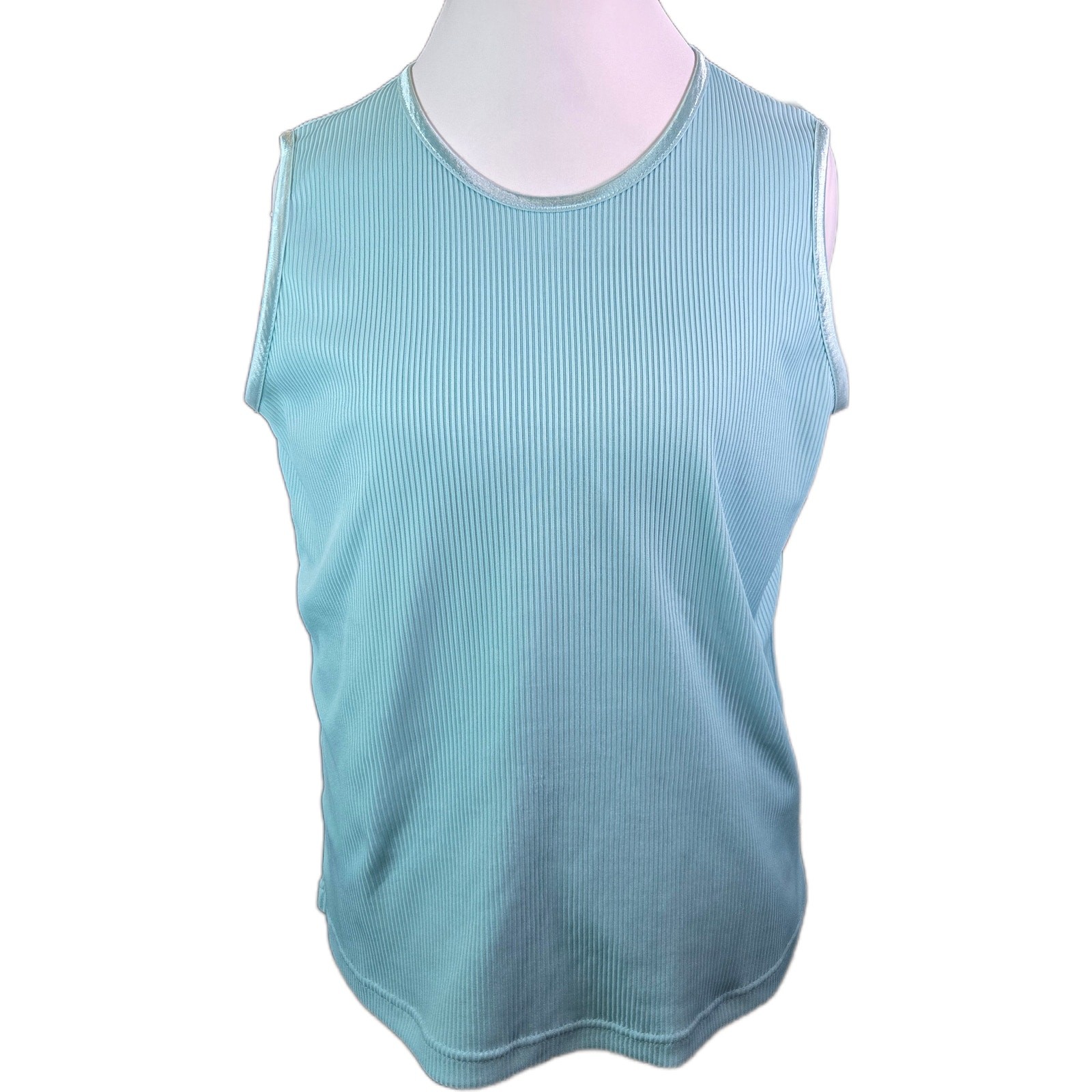 Alia Sport Ribbed Tank Turquoise, Satin Trim Sz. Lg Atheleisure Activewear Golf
