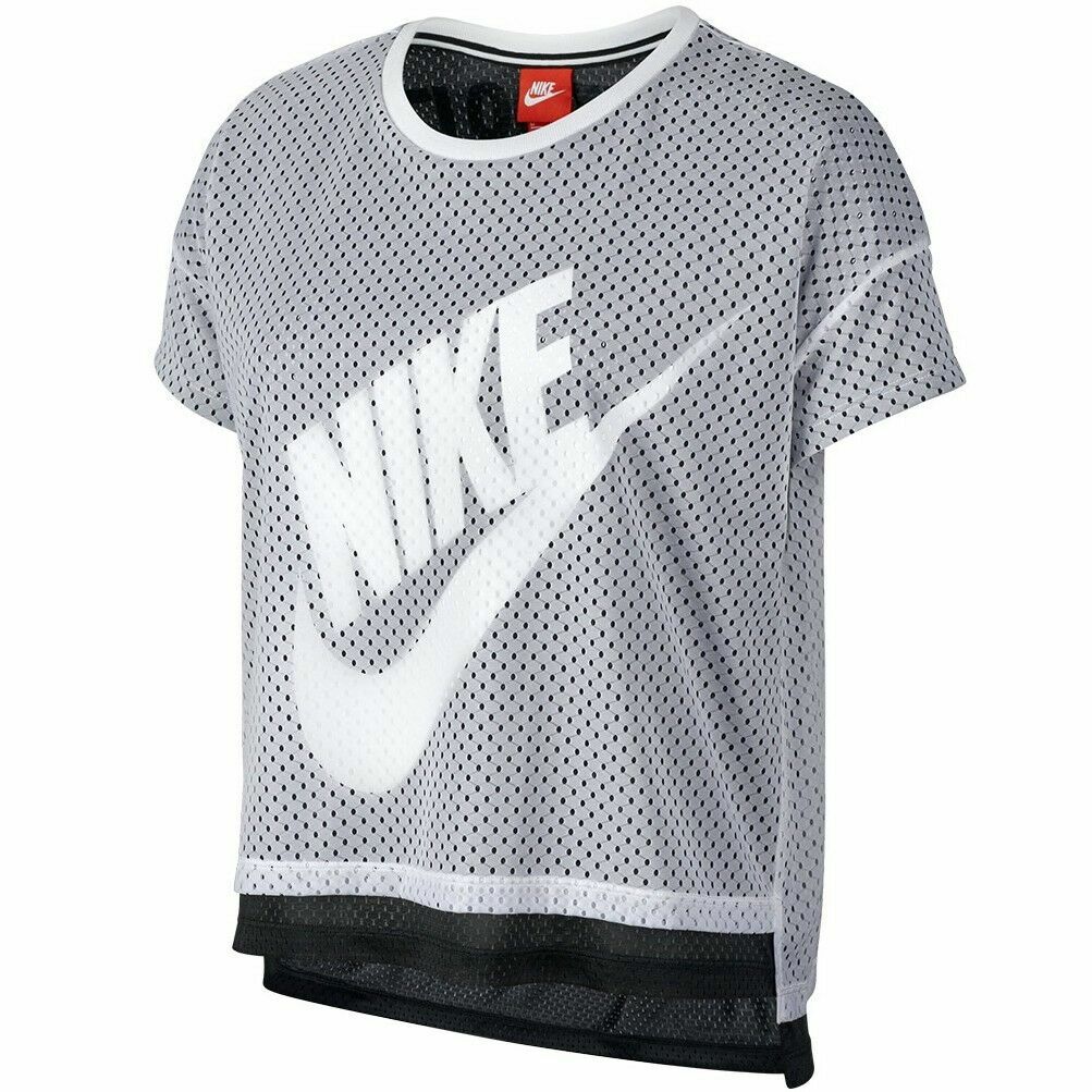 Nike Women Mesh Crop Tee White & Black LARGE LRG Brand NEW with Tags $50