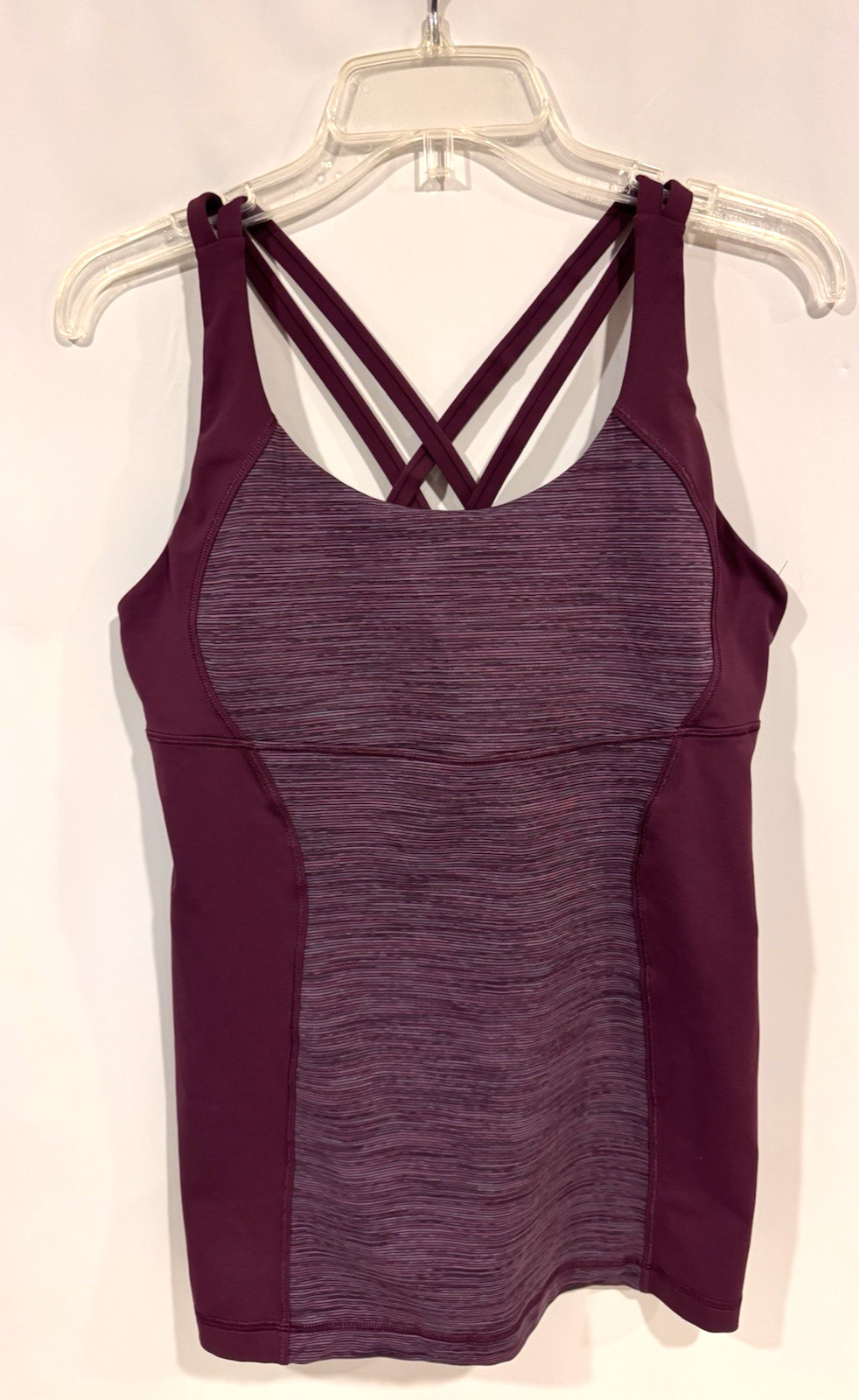 Lululemon Athletica Active ENERGY TANK Plum Purple Striped Size 12 No Bra Pads