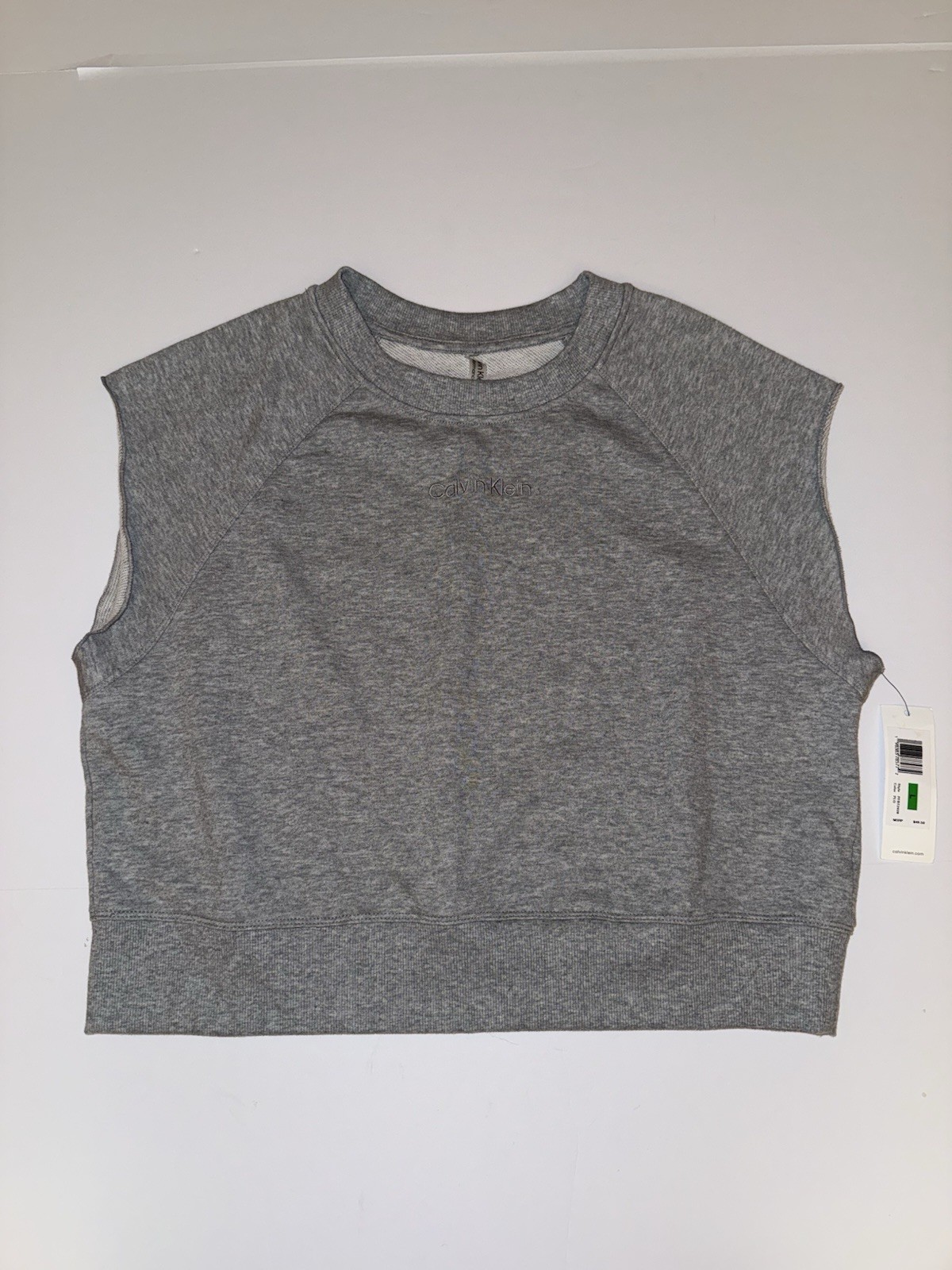 Calvin Klein Women Large Sweater Performance Gray Cropped Sleeveless Top NWT