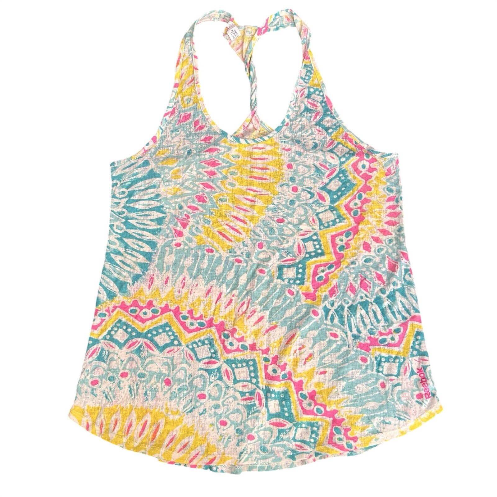 Reebok Womens M Teal Yellow Pink Tank Sleeveless Workout Training 80s-90s Look