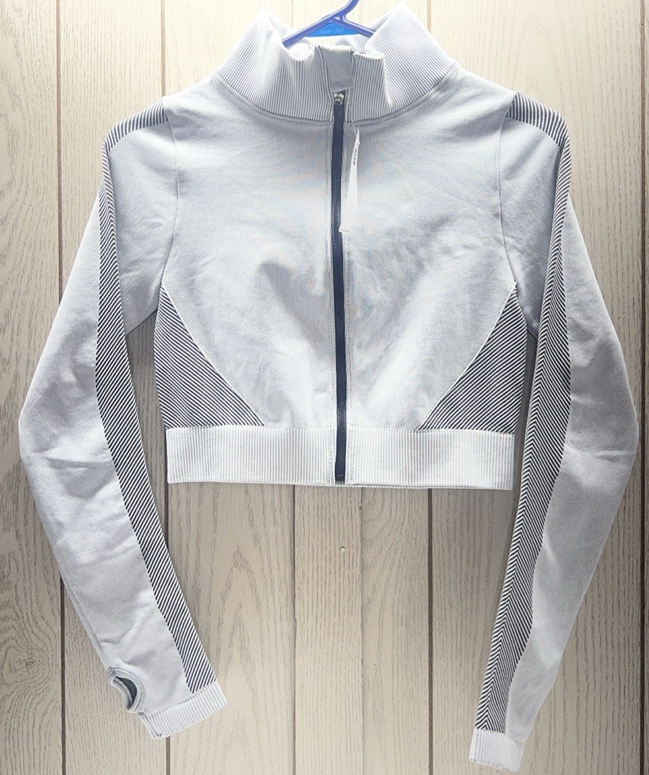 Astoria Activewear MOMENTUM Ribbed Crop Top Light Grey/Black Full Zip