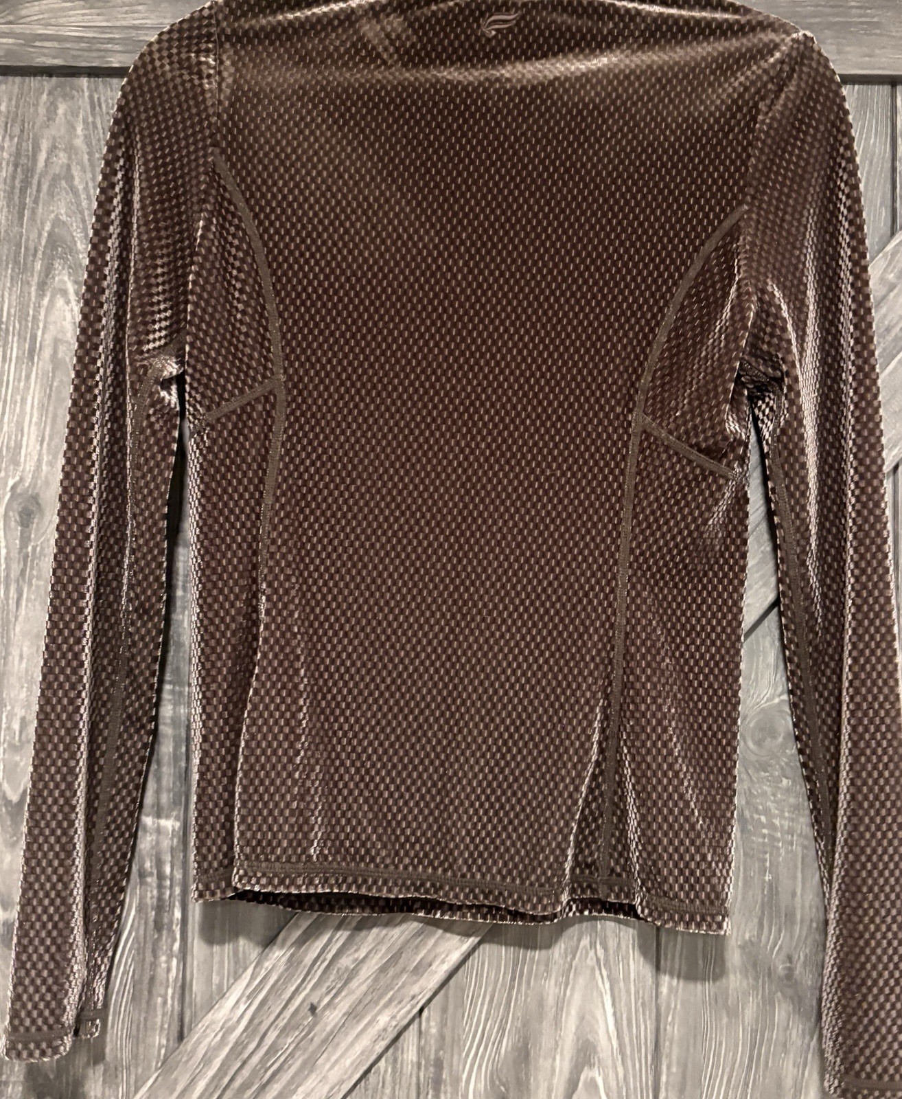 Fabletics Brown Velour Seamed Long Sleeve Top Size Small Classy