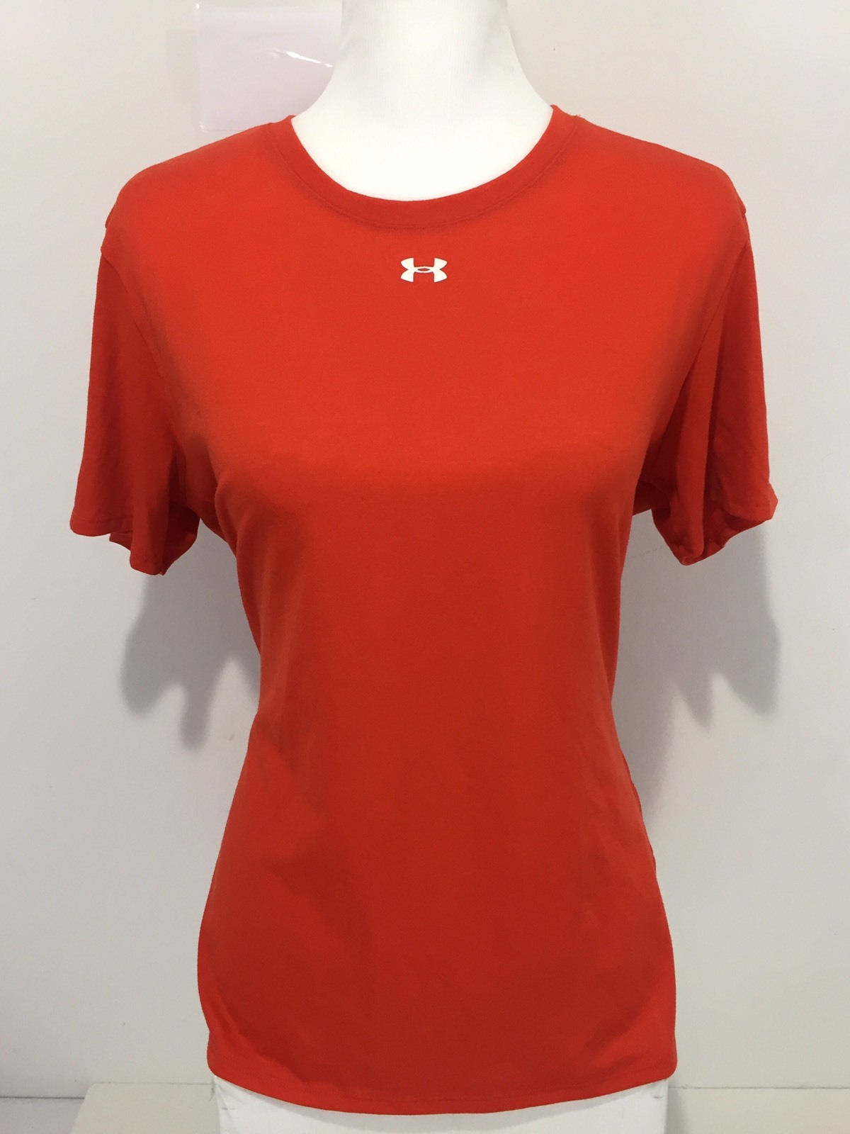 Under Armour Heat Gear Women’s Large Shirt Orange Semi Fitted Rare EUC