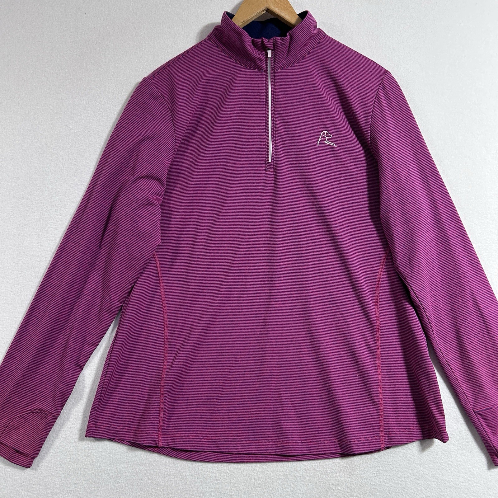 Rhoback Pullover Womens Large Blue Pink Stripe 1/4 Zip Performance Golf Stretch