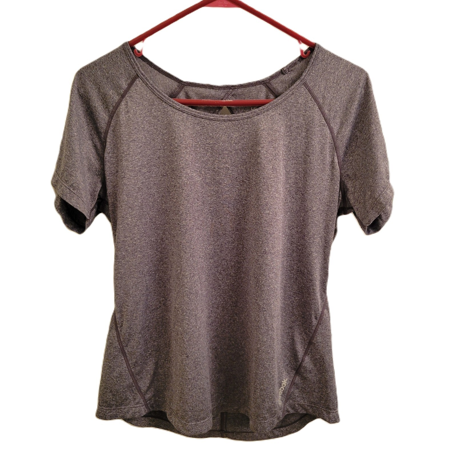 Reebok Athletic Top SZ LG Women Gray Keyhole Crossover Back Stretch Exercise