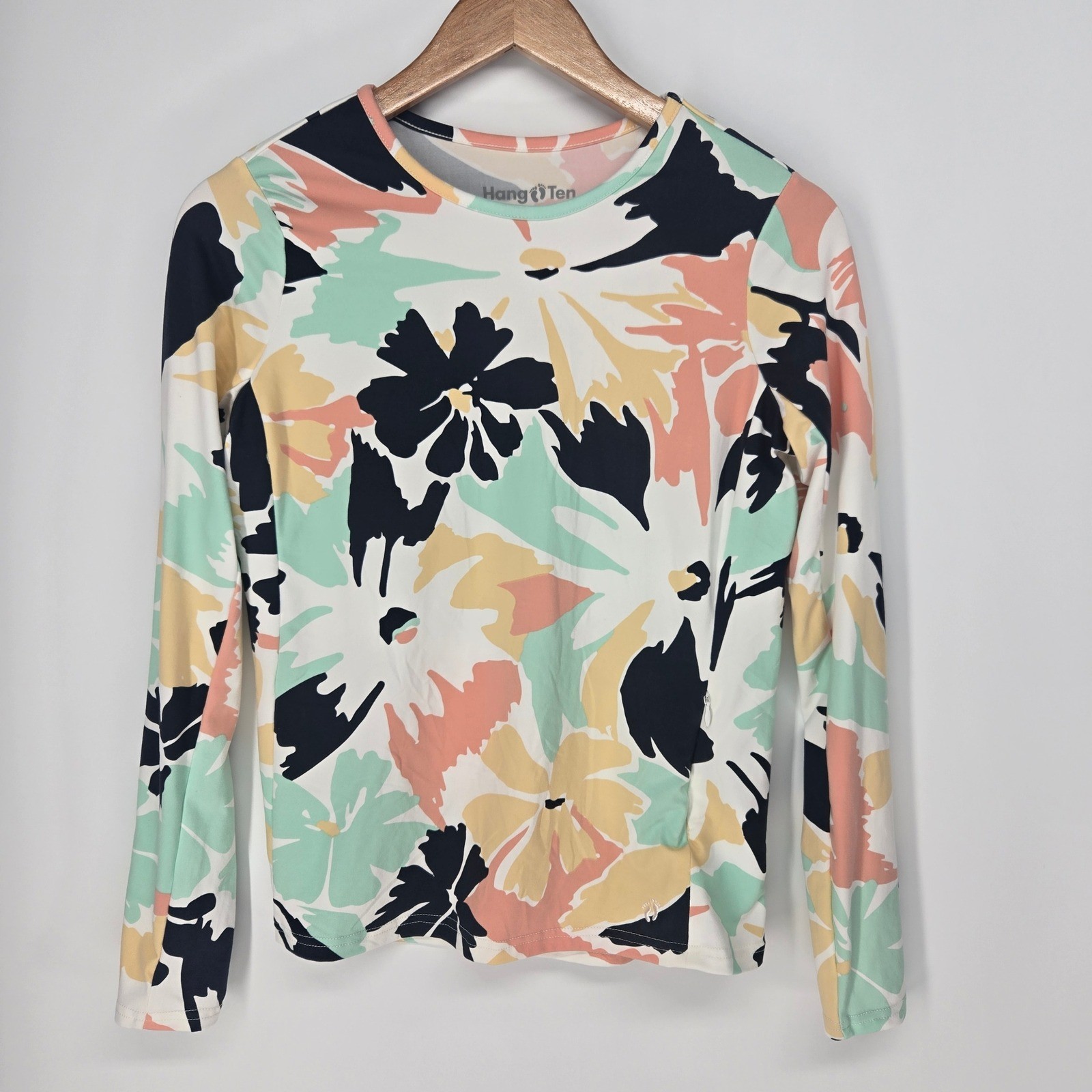 Hang Ten Rash Guard Womens XS Floral UV Protection UPF 50 Long Sleeve Swim Shirt