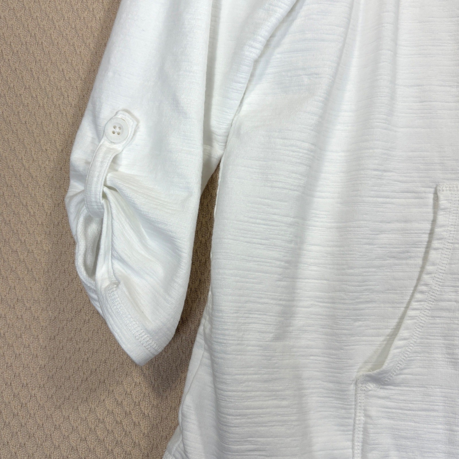 T by Talbots White Slub Henley Pullover UPF 50+ Kangaroo Pocket Top Women 1X NEW