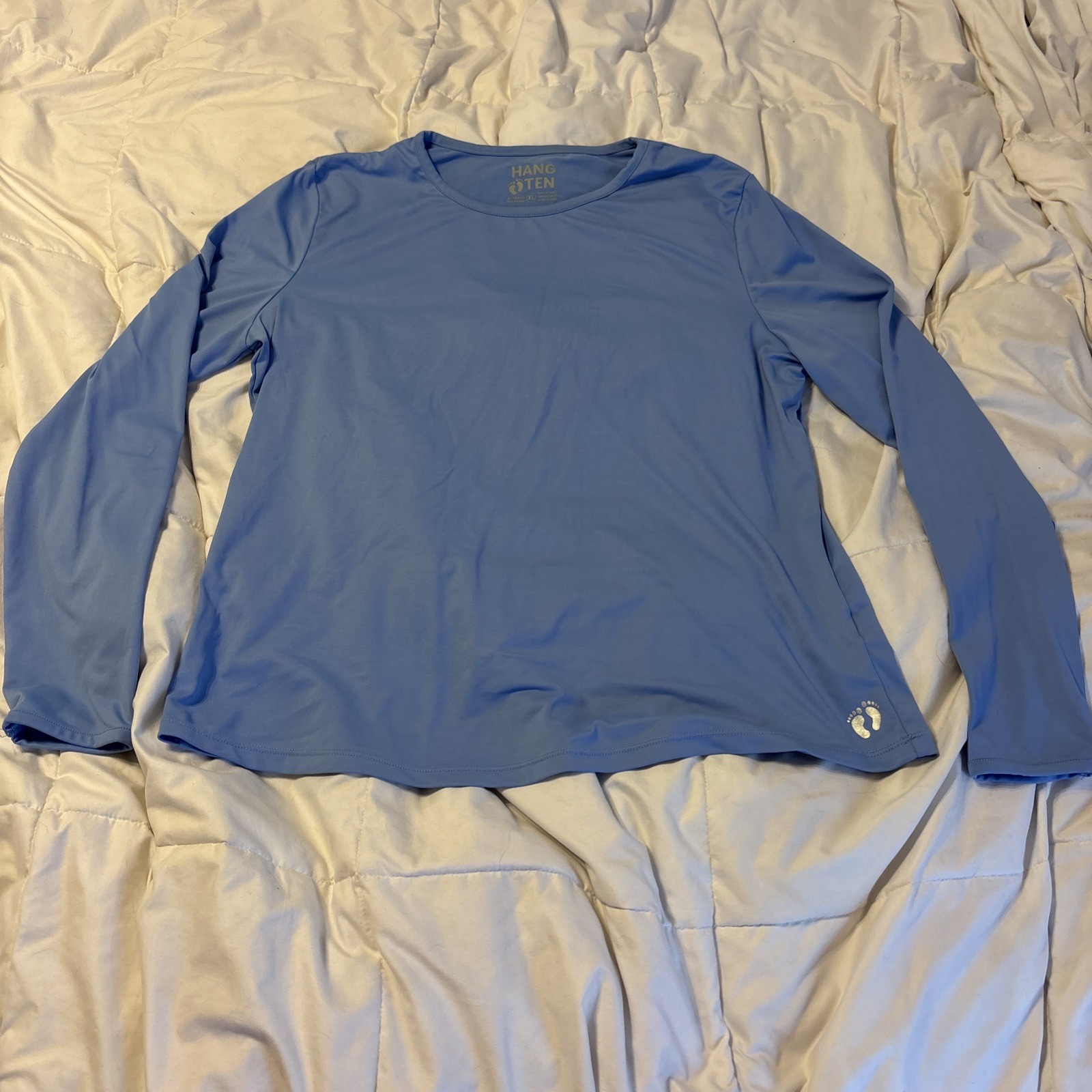 Hang Ten Women’s Rash Guard Top XL Blue LS Stretch Zipped Pocket Beach