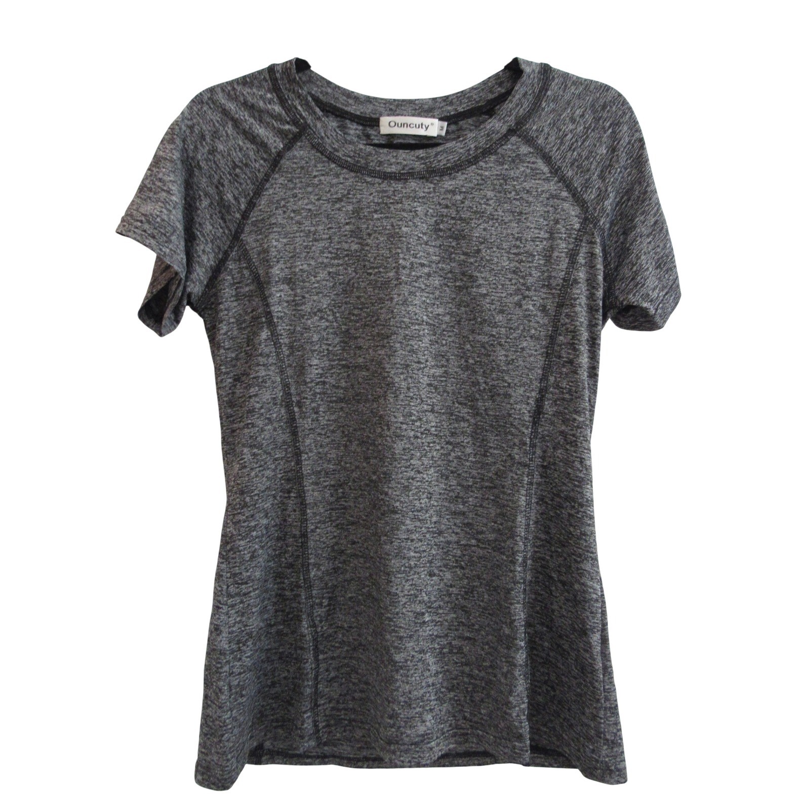 Ouncuty Womens Size M Activewear Top Gray Space Dye Heathered Short Sleeve Shirt