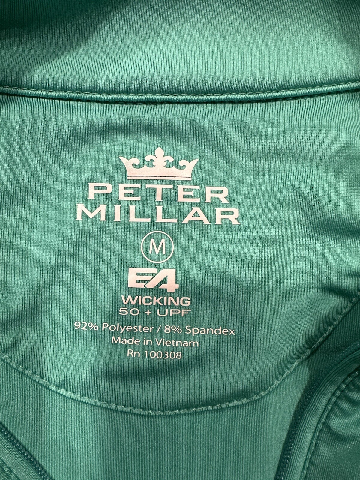 Peter Millar Crown Sport E4 Lightweight Shirt Green 1/4 Zip Size M 50+UPF Top
