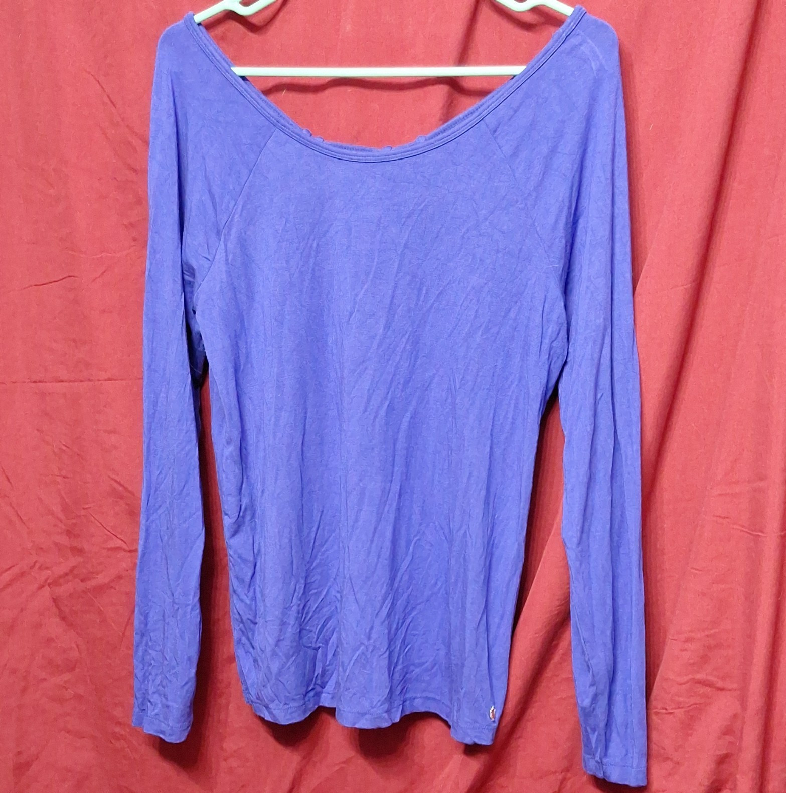 Fabletics Blue Scoop Neck Long Sleeve Stretch Knit Athletic Top Women L