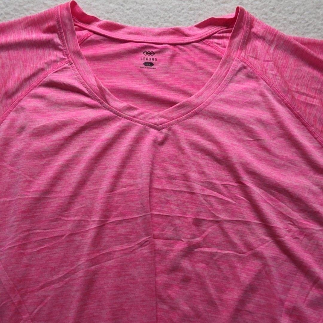 LEG3ND Shirt Womens Plus 2X Pink V Neck Short Sleeve Lightweight Athletic Top