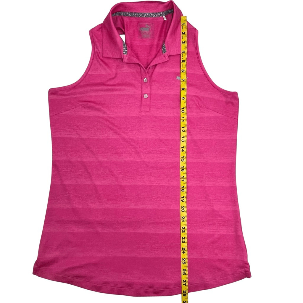 Puma Womens Striped Collared Racerback Sleeveless Polo Athletic Top Pink Large