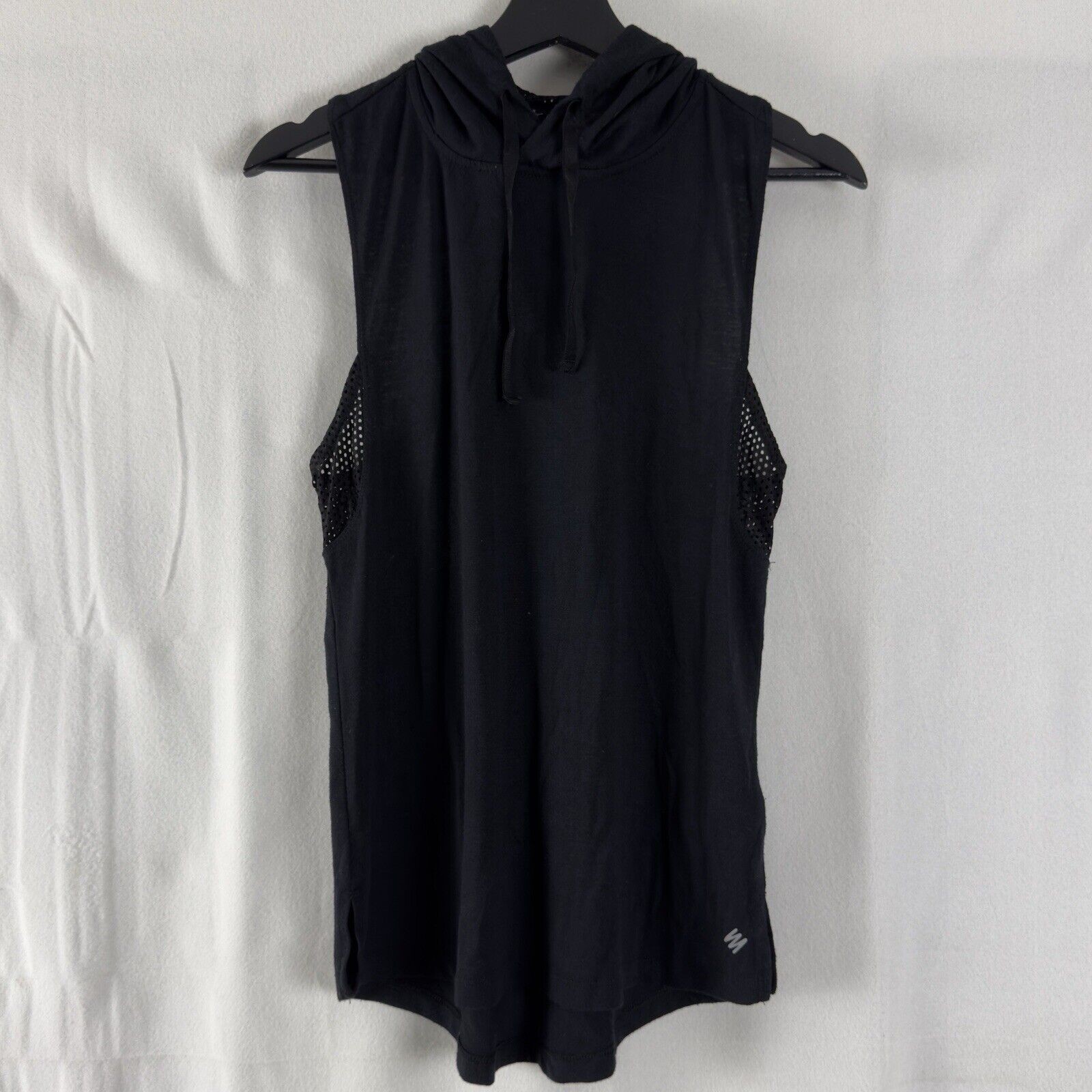 Nicole Miller Size S Active Hooded Drawstring Sleeveless Top Black Stretch