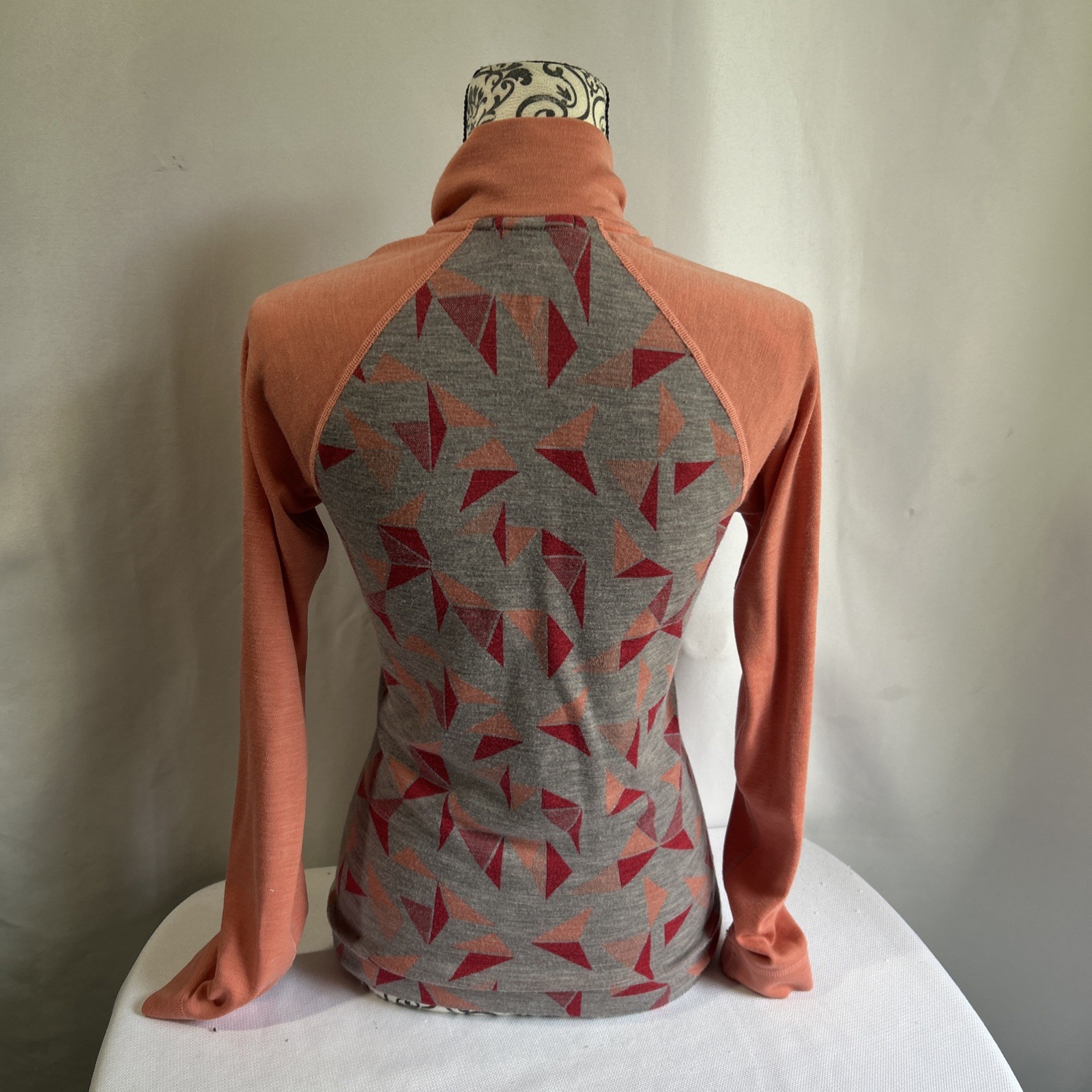 Smartwool Merino 250 Baselayer Pattern Quarter Zip Women Sz M Orange Gray👀 SEE*