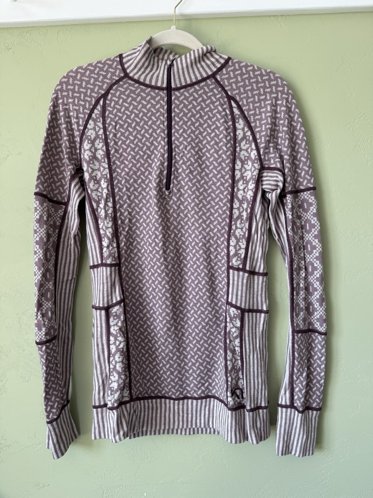 Kari Traa Smekker Half-zip Wool Base Layer Top Lily colorway 100% merino XL EUC