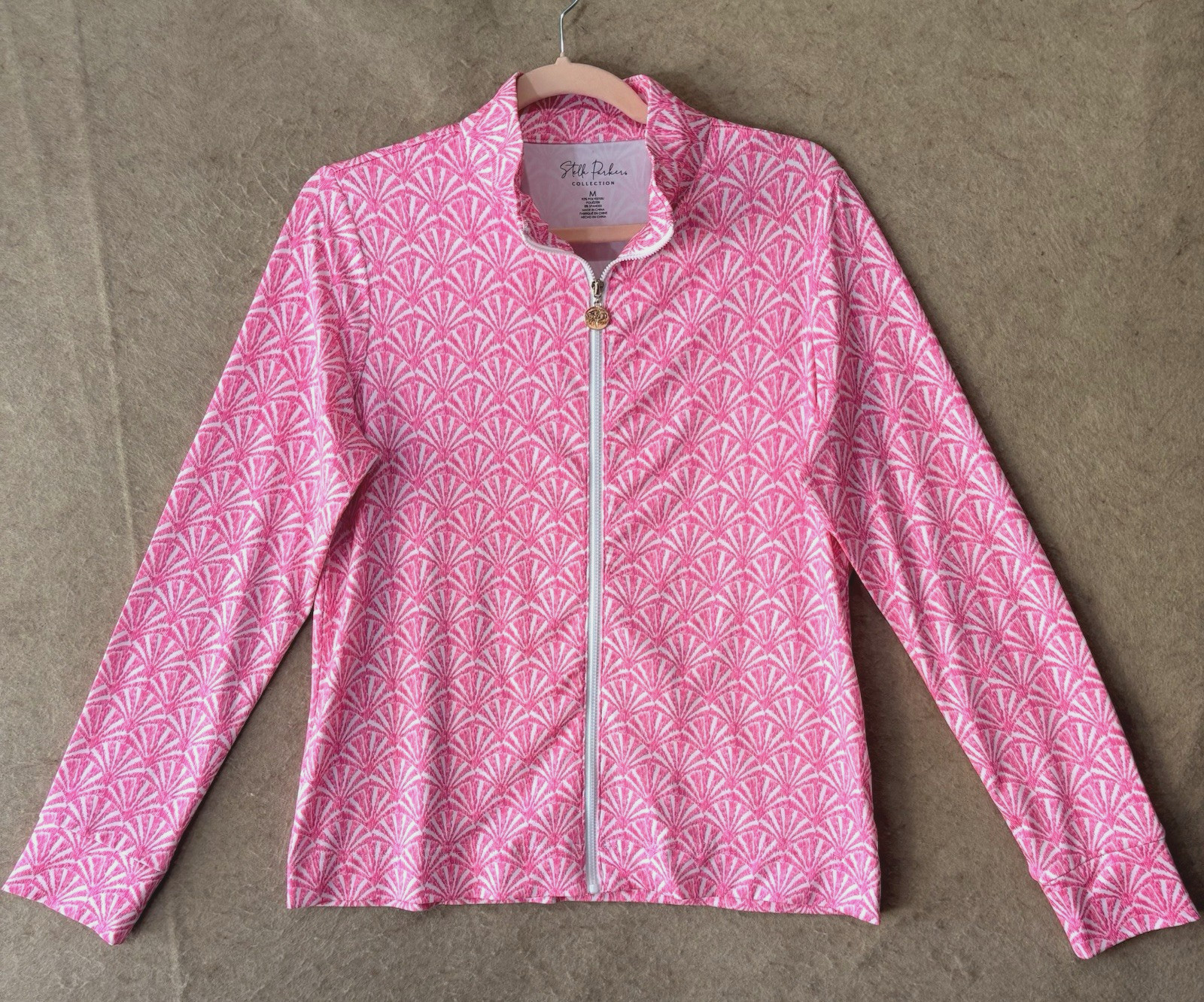 Stella Parker Jacket Womens Sz M Pink Geometric Full Zip Stretch Athleisure
