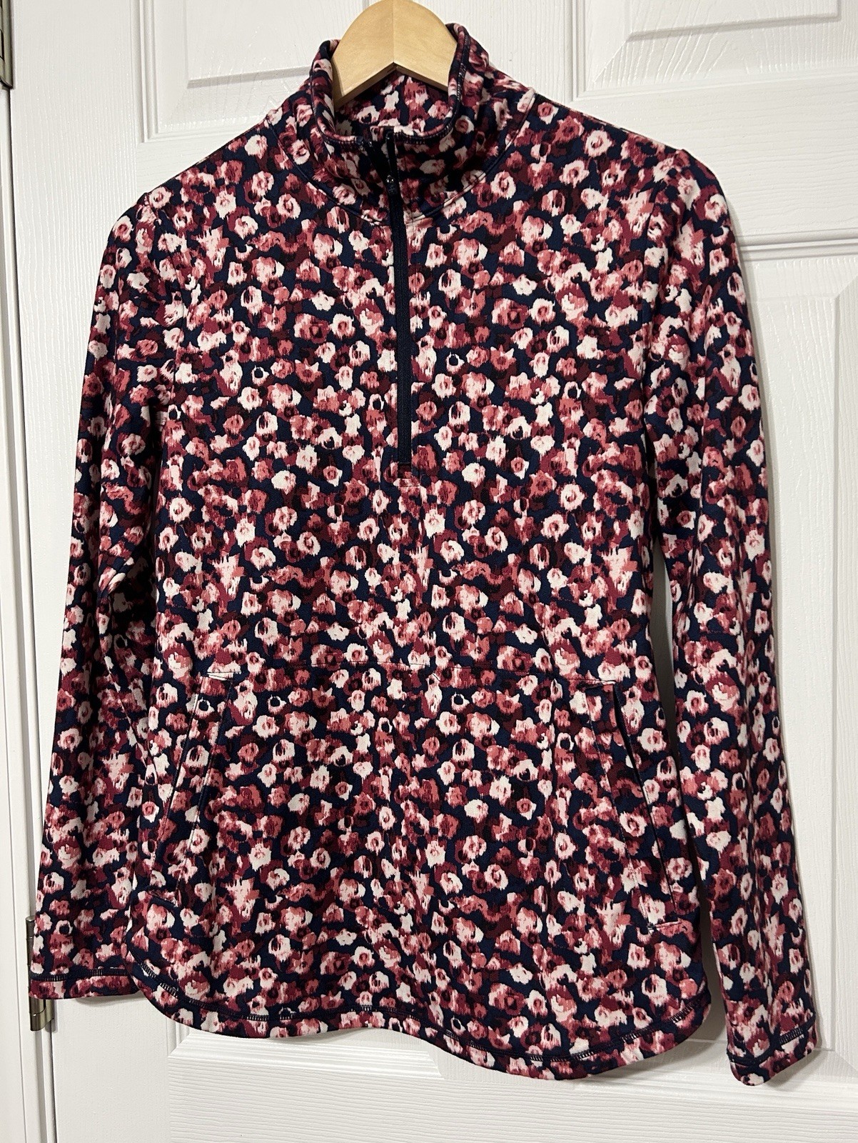 T by Talbots Floral Quarter Zip Top Navy Blue Pink Active Pullover Women’s XS
