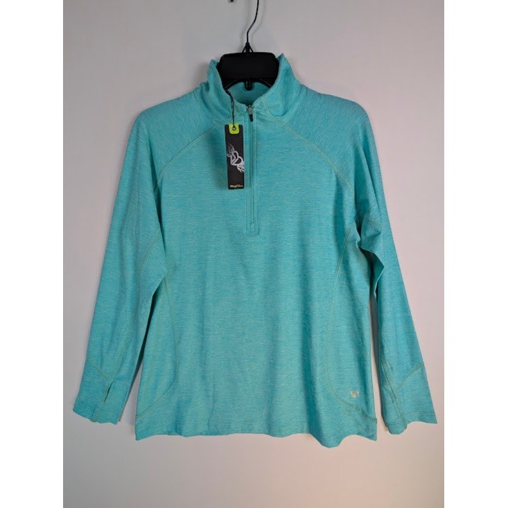 Straight Down Pullover Top Womens M Turquoise Blue 1/4 Zip Thumbholes NWT