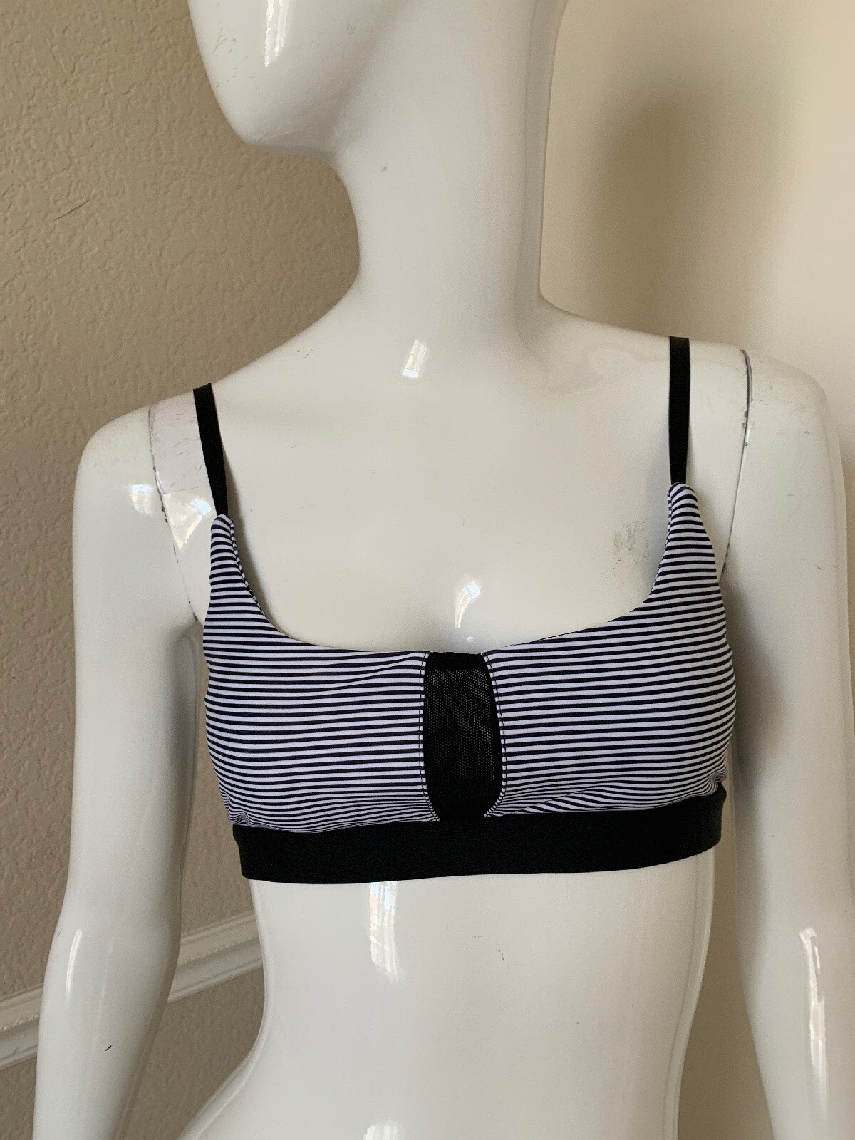ALL FENIX A/F NEW! Black/White Striped Fitness Bra Top Sz S NWOT!